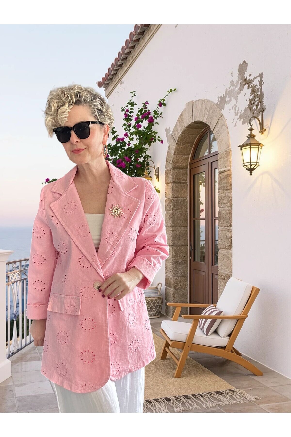 Primma | Fisto Nakışlı & Yıldız Broşlu Pamuk Blazer Pembe