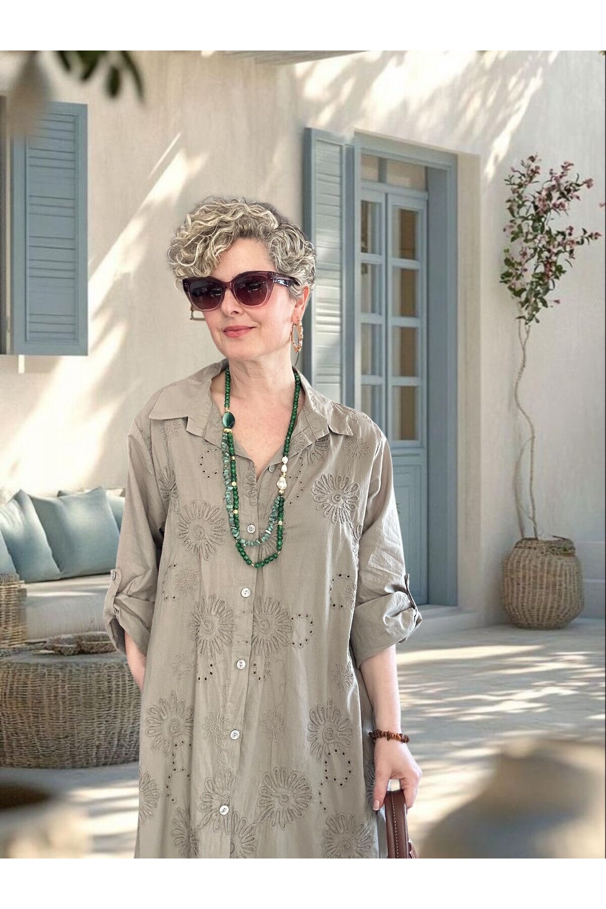 Pucca İtalyan Çiçek Detaylı Gömlek  Elbise Kap Fango