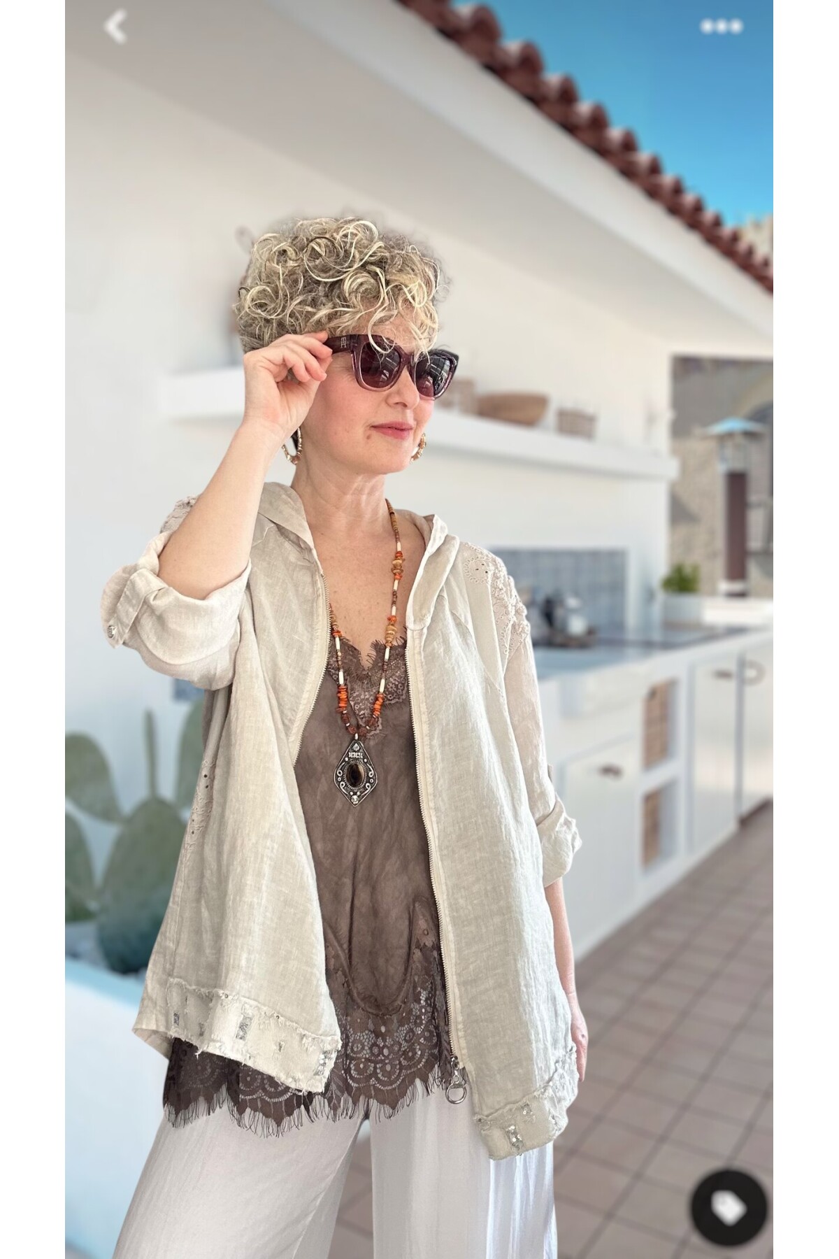 Ratta Fisto İşlemeli Payet Detaylı Truvakar Kol Keten Ceket Beige