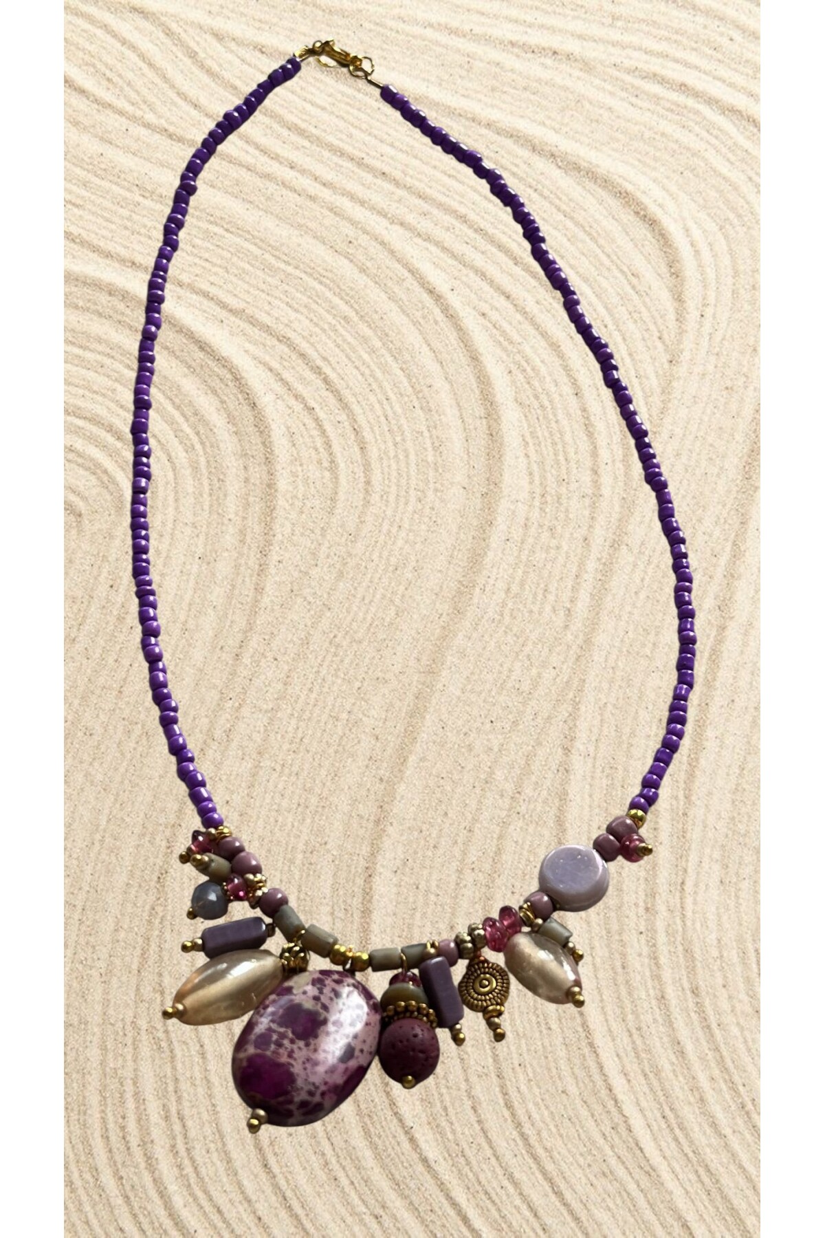 Reteg Pirinç Cam Doğal Taş Etnik Kolye