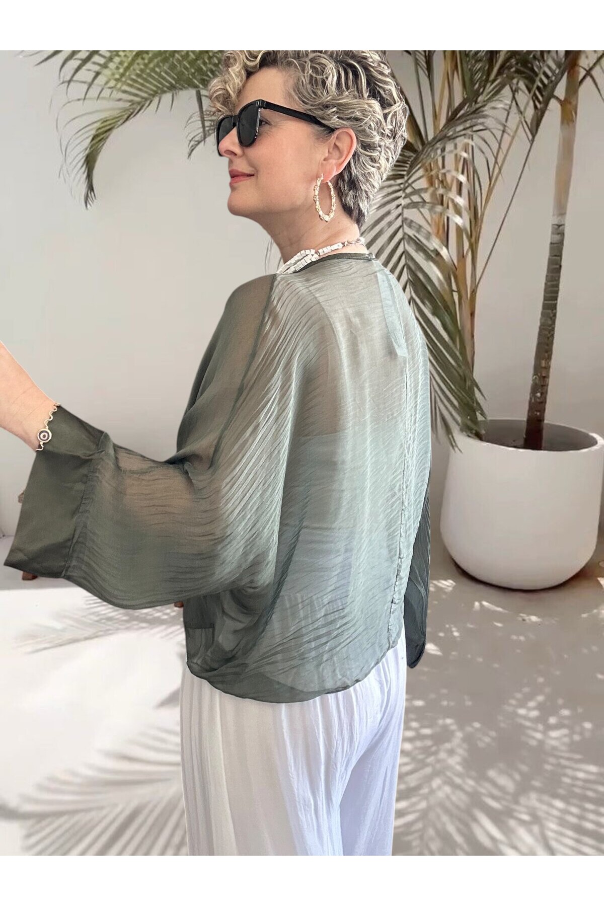 Retti Ön Düğüm Detay İtayan İpek Karışımlı  Bluz Military
