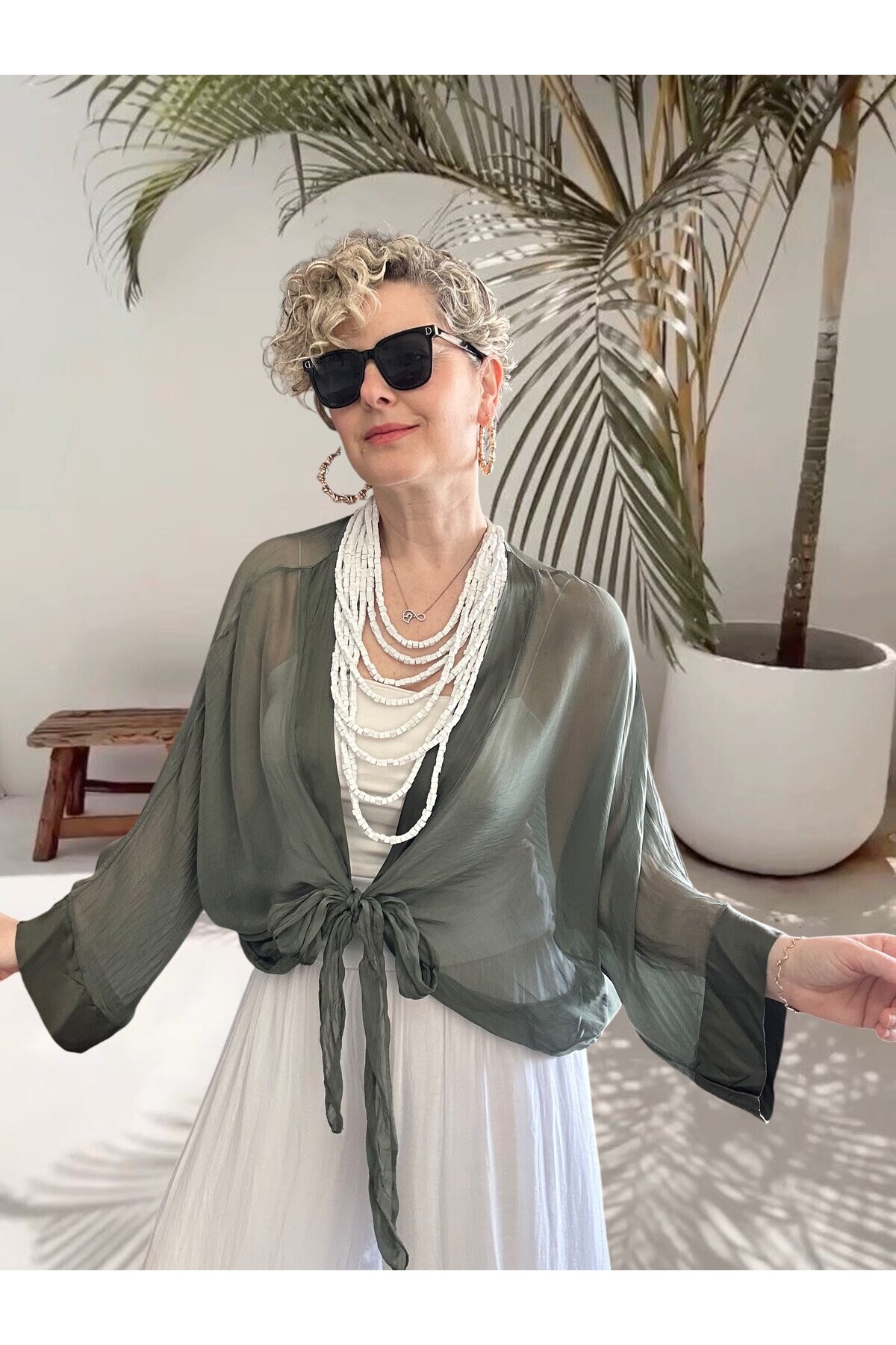 Retti Ön Düğüm Detay İtayan İpek Karışımlı  Bluz Military