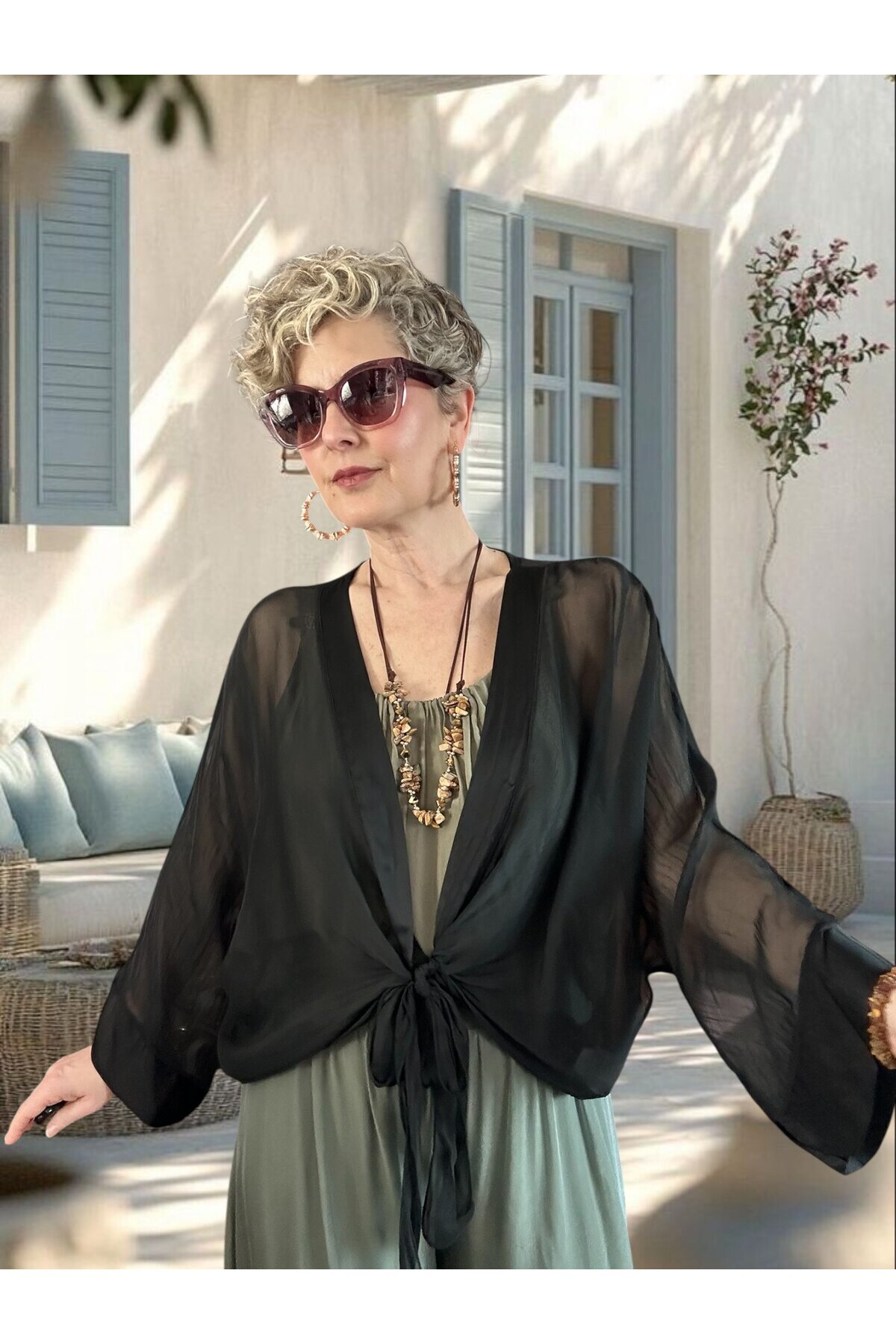 Retti Ön Düğüm Detay İtayan İpek Karışımlı  Bluz Siyah