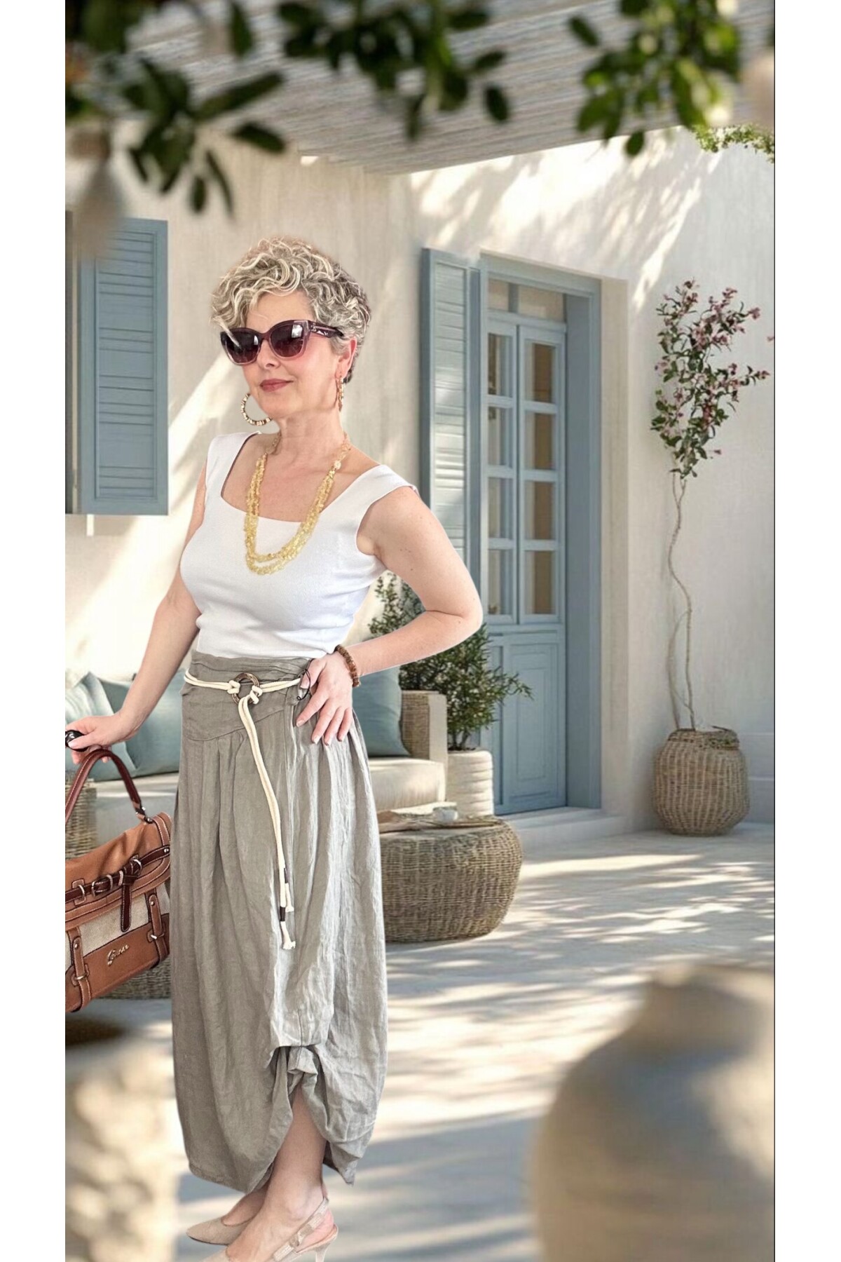 Rezza İtalyan Halka Detaylı Artizan Keten Etek Fango