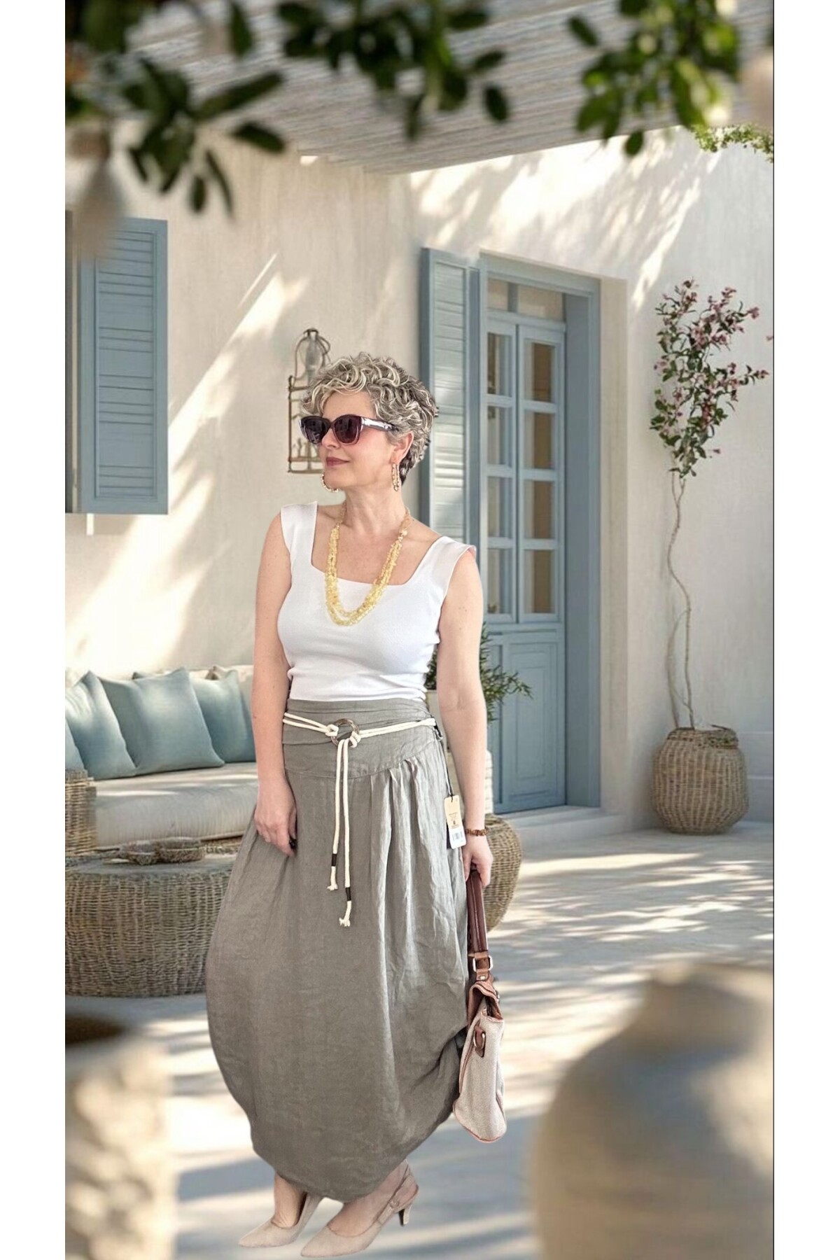 Rezza İtalyan Halka Detaylı Artizan Keten Etek Fango