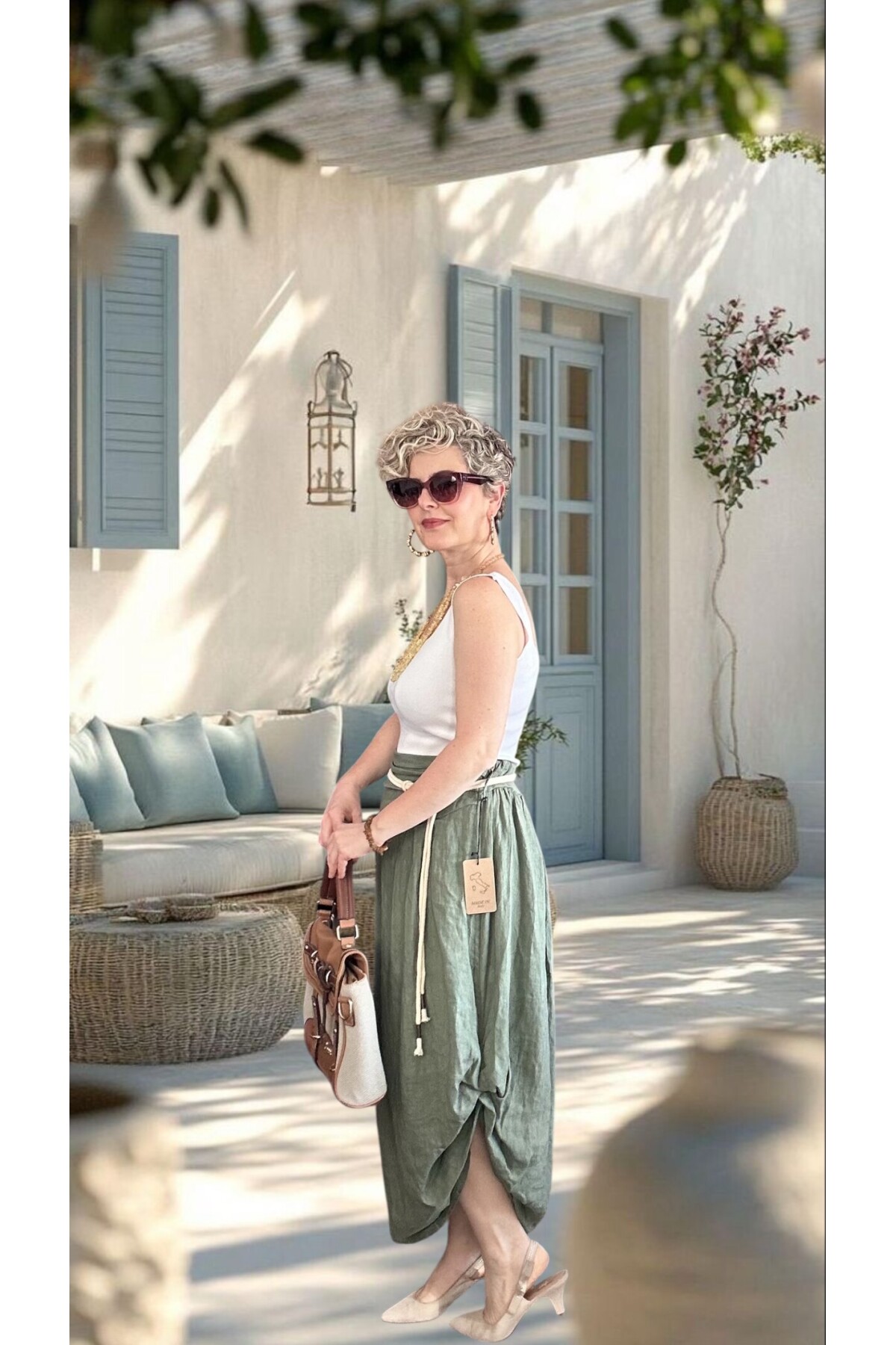 Rezza İtalyan Halka Detaylı Artizan Keten Etek Military