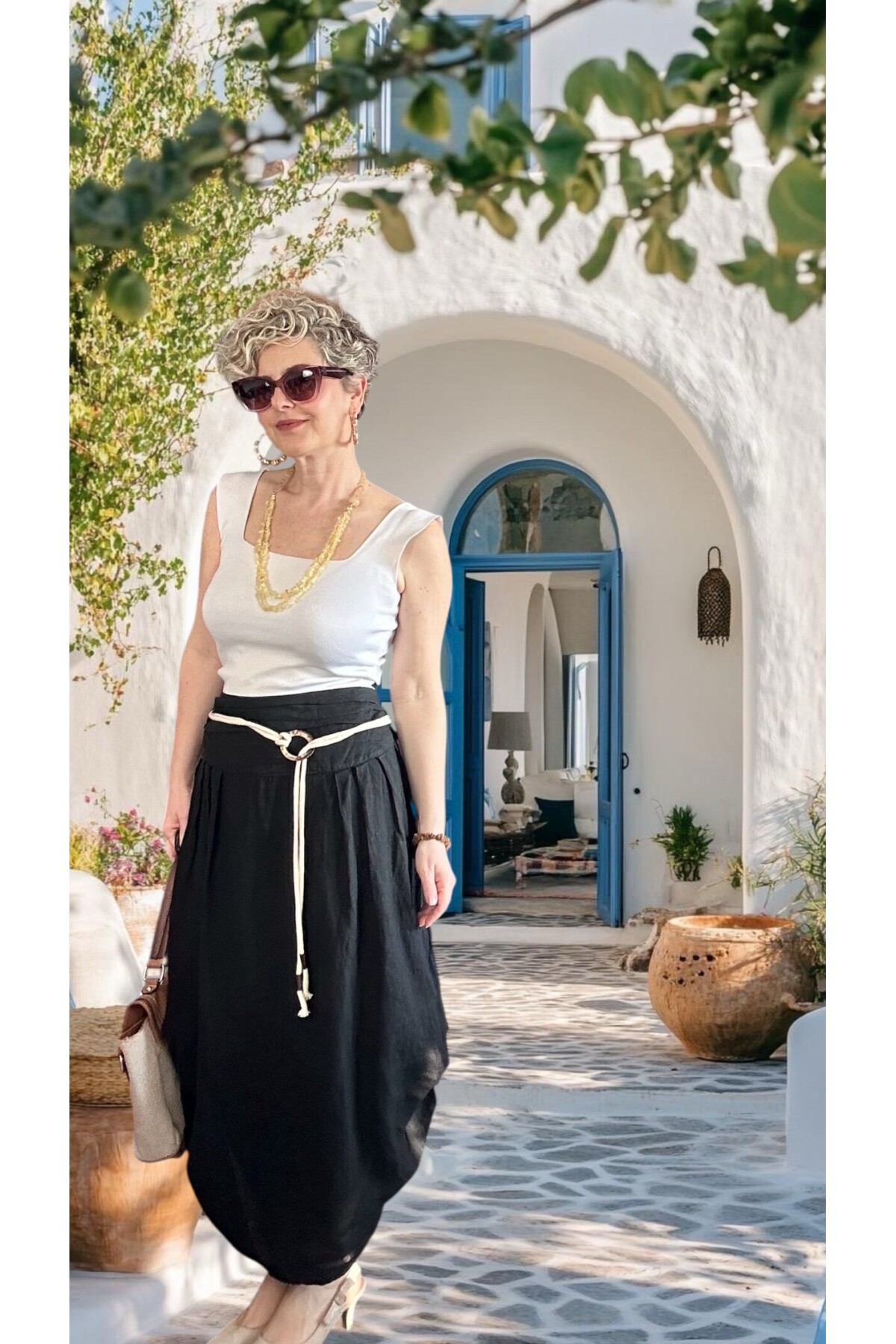 Rezza İtalyan Halka Detaylı Artizan Keten Etek Siyah