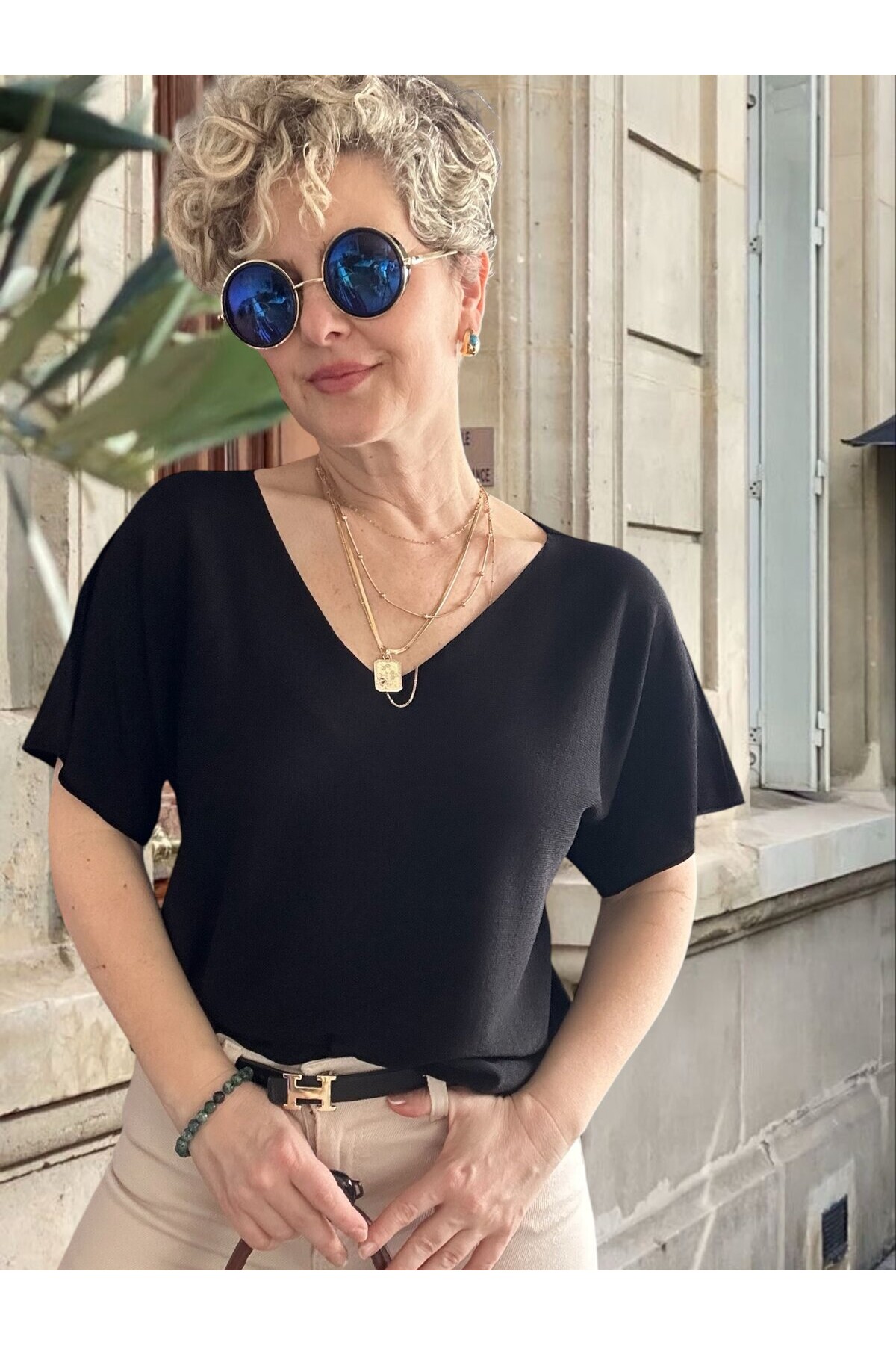 Sacci İtalyan Esintisi V Yaka Mevsimsiz Triko Bluz Siyah