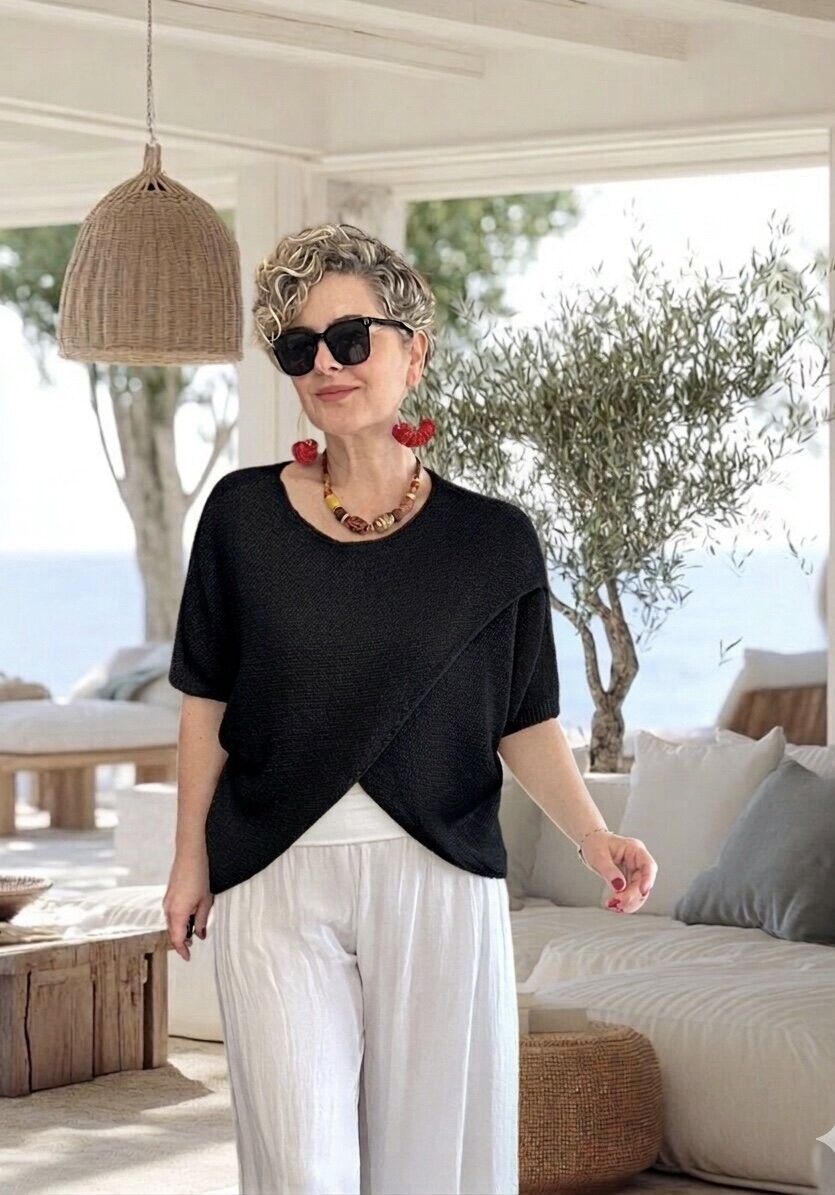 Sopra Çapraz Kesim Salaş Merserize Bluz Siyah