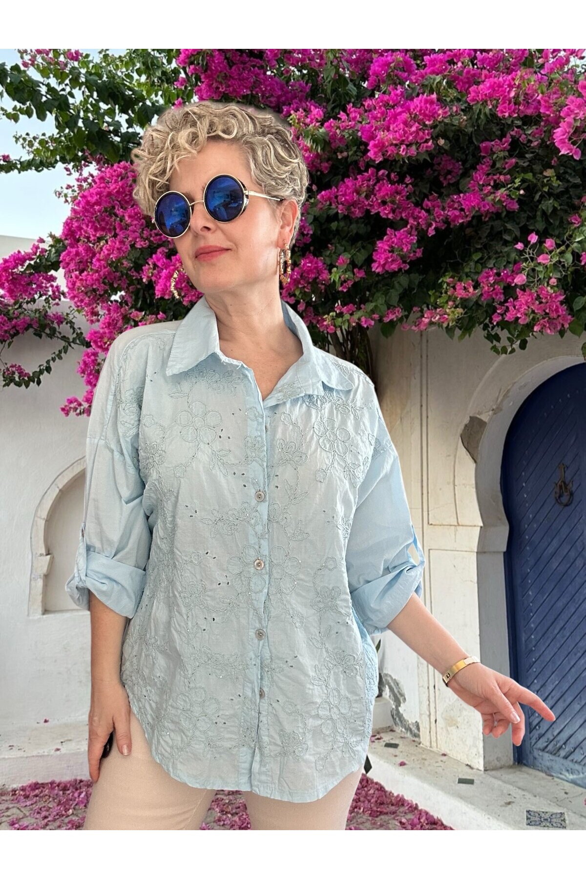 Taffi İtalyan Fisto Pul Detay Gömlek Bebe Mavi