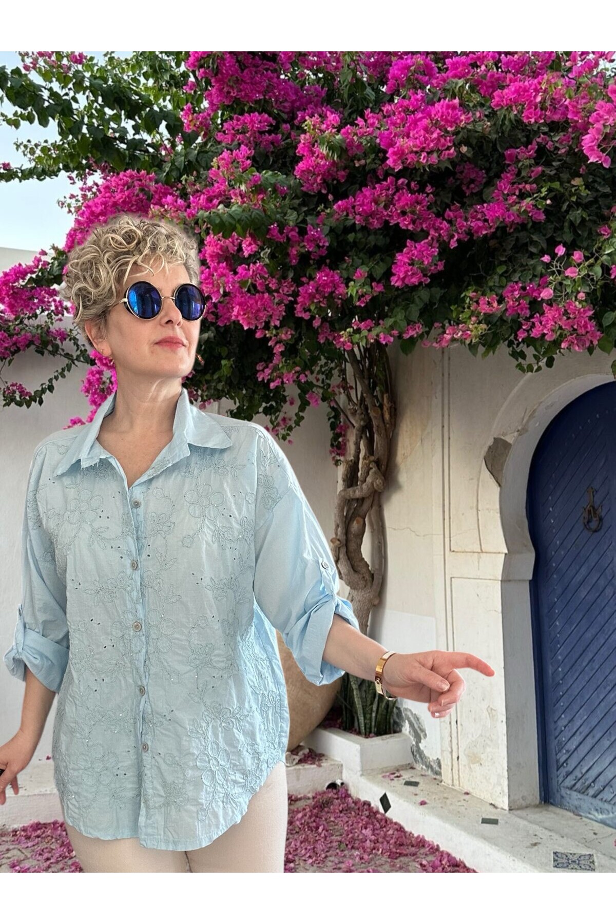 Taffi İtalyan Fisto Pul Detay Gömlek Bebe Mavi