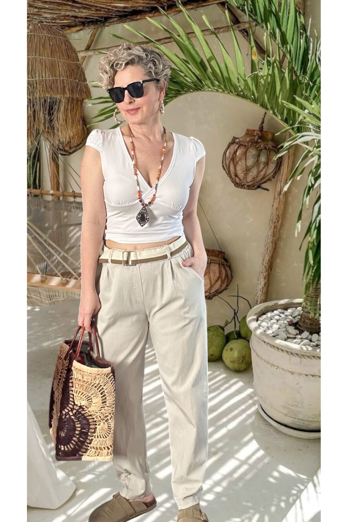 Vicco İtalyan Balon Kemerli Pantolon Beige
