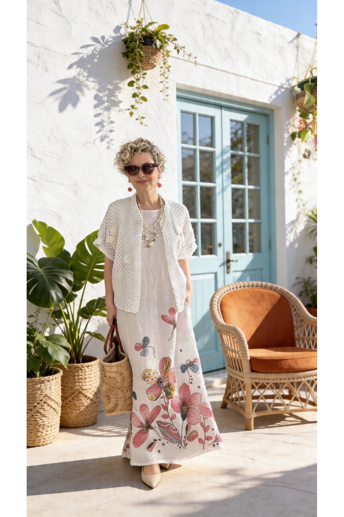 Villa İthal %100 Keten Elbise & Örgü Hırka Takım Fango