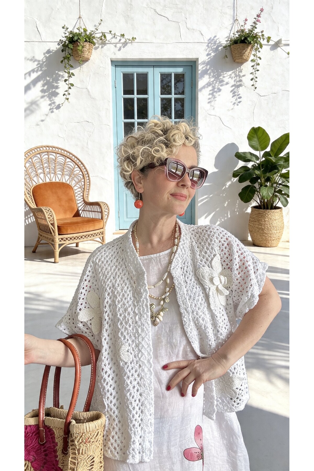 Villa İthal %100 Keten Elbise & Örgü Hırka Takım Fango