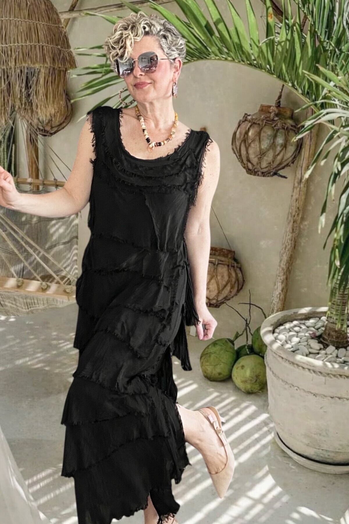 Vivas İthal Katmanlı İpek Tasarım Elbise Siyah