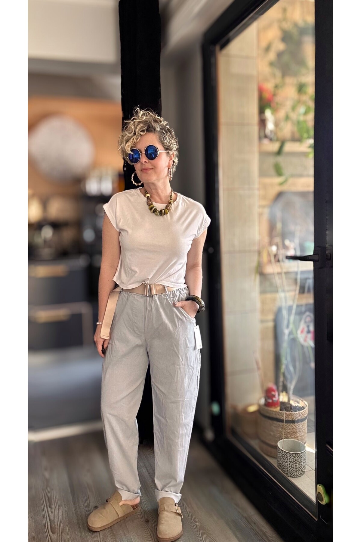 Betty İtalyan Balon Kemerli Pantolon Açık Gri