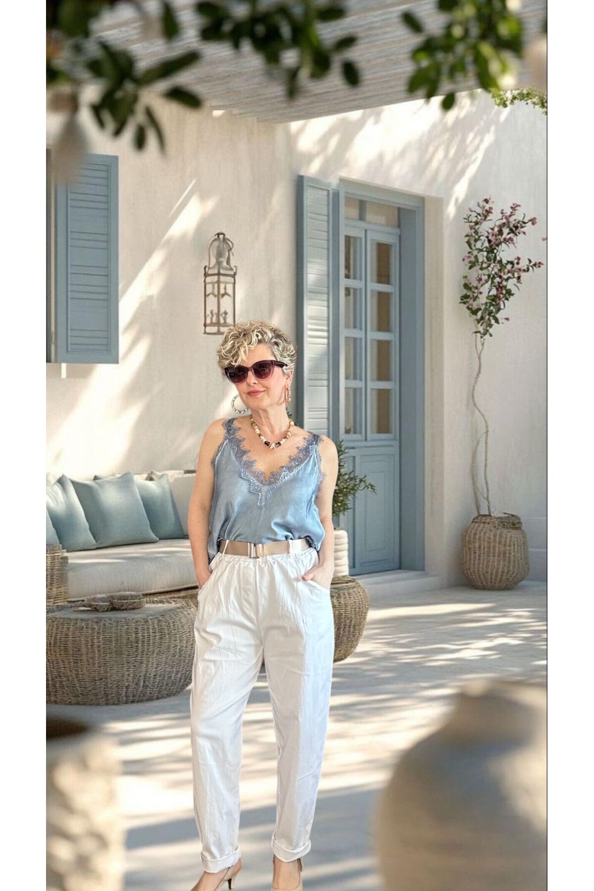 Betty İtalyan Balon Kemerli Pantolon Beyaz