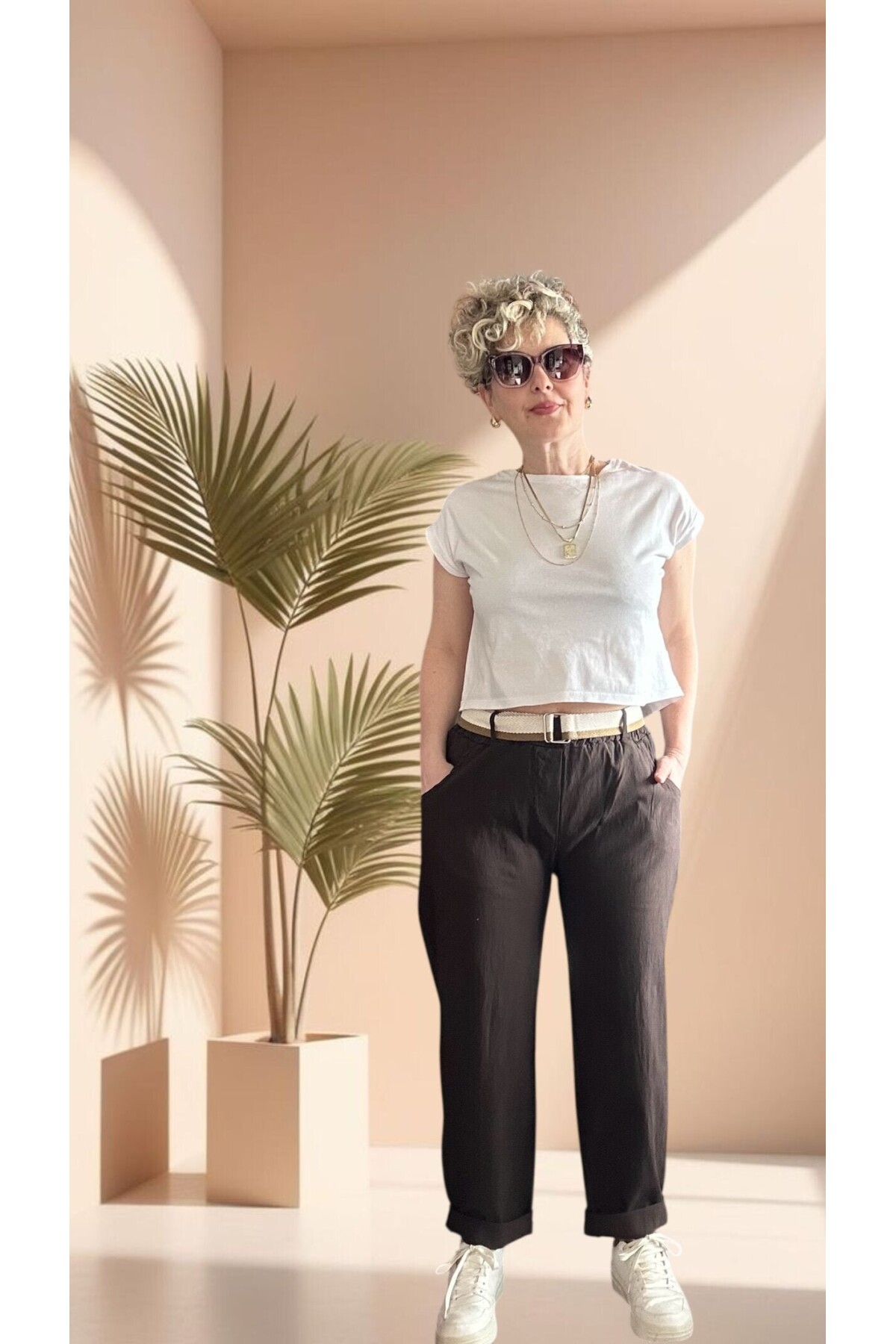 Betty İtalyan Balon Kemerli Pantolon Kahve