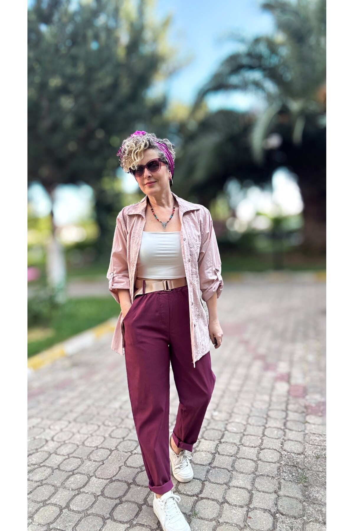 Betty İtalyan Balon Kemerli Pantolon Mürdüm