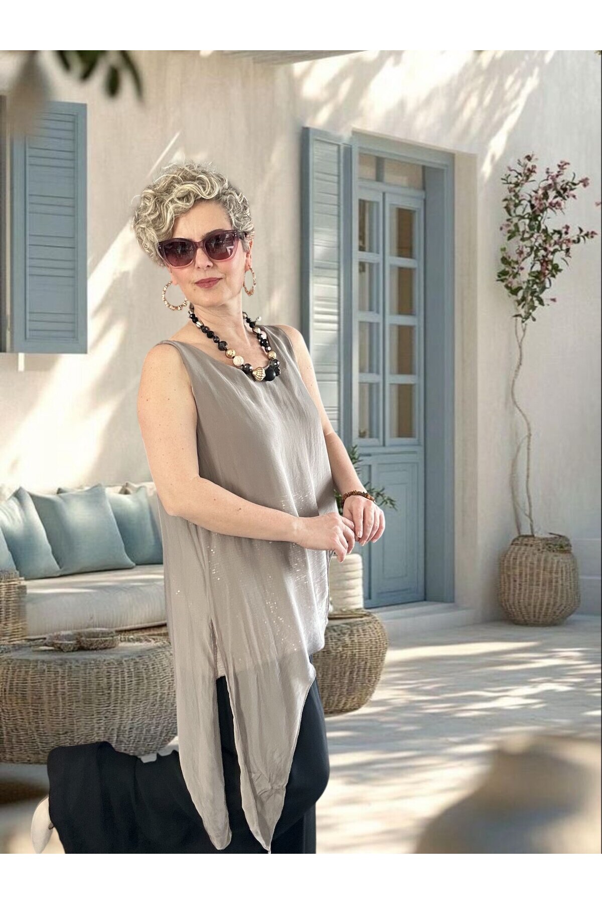 Eclissi İthal Asimetrik Kesim Pullu İpek Bluz Fango