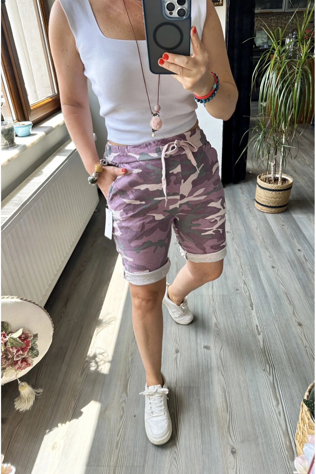 Fammy İtalyan Kamuflaj Şort Lila