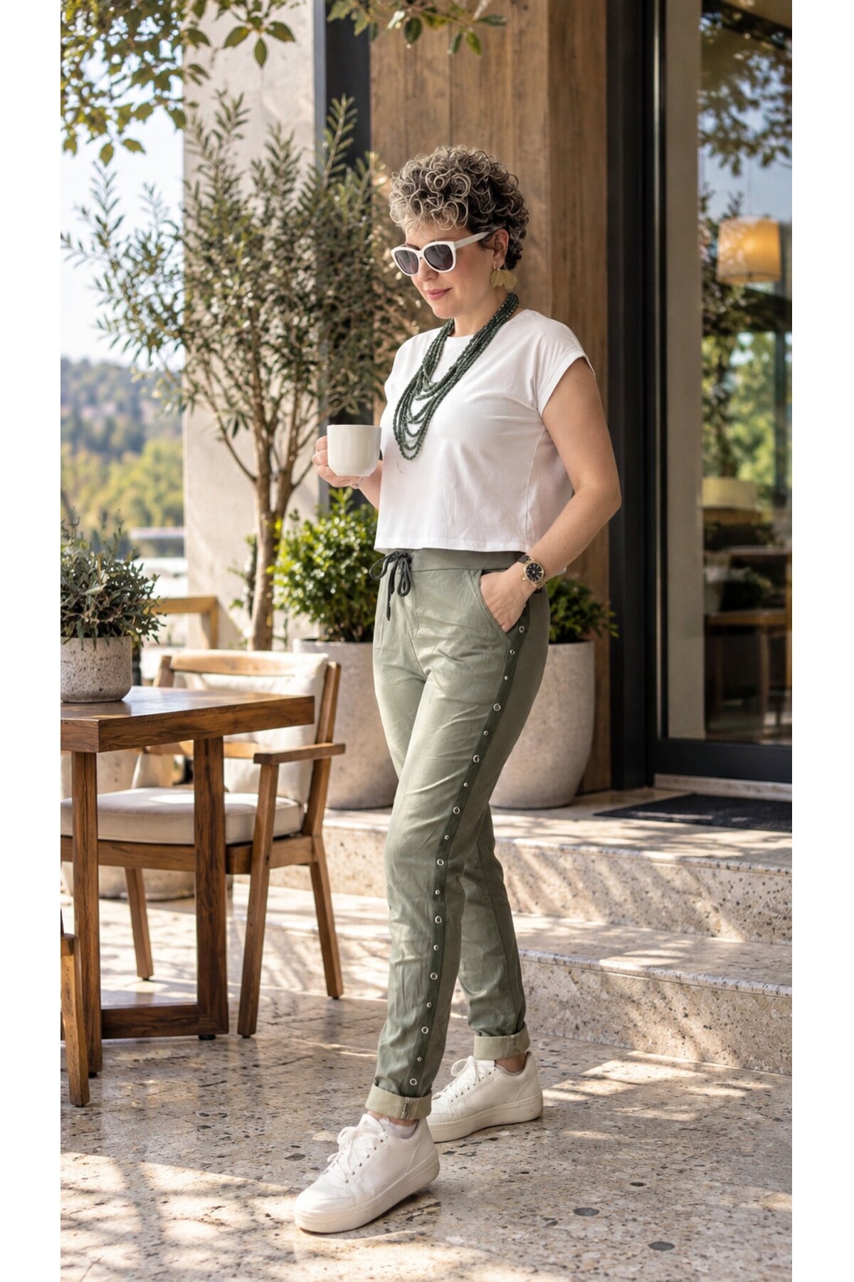 Felisa  İtalyan Sihirli Zımba Detay Pantalon Haki