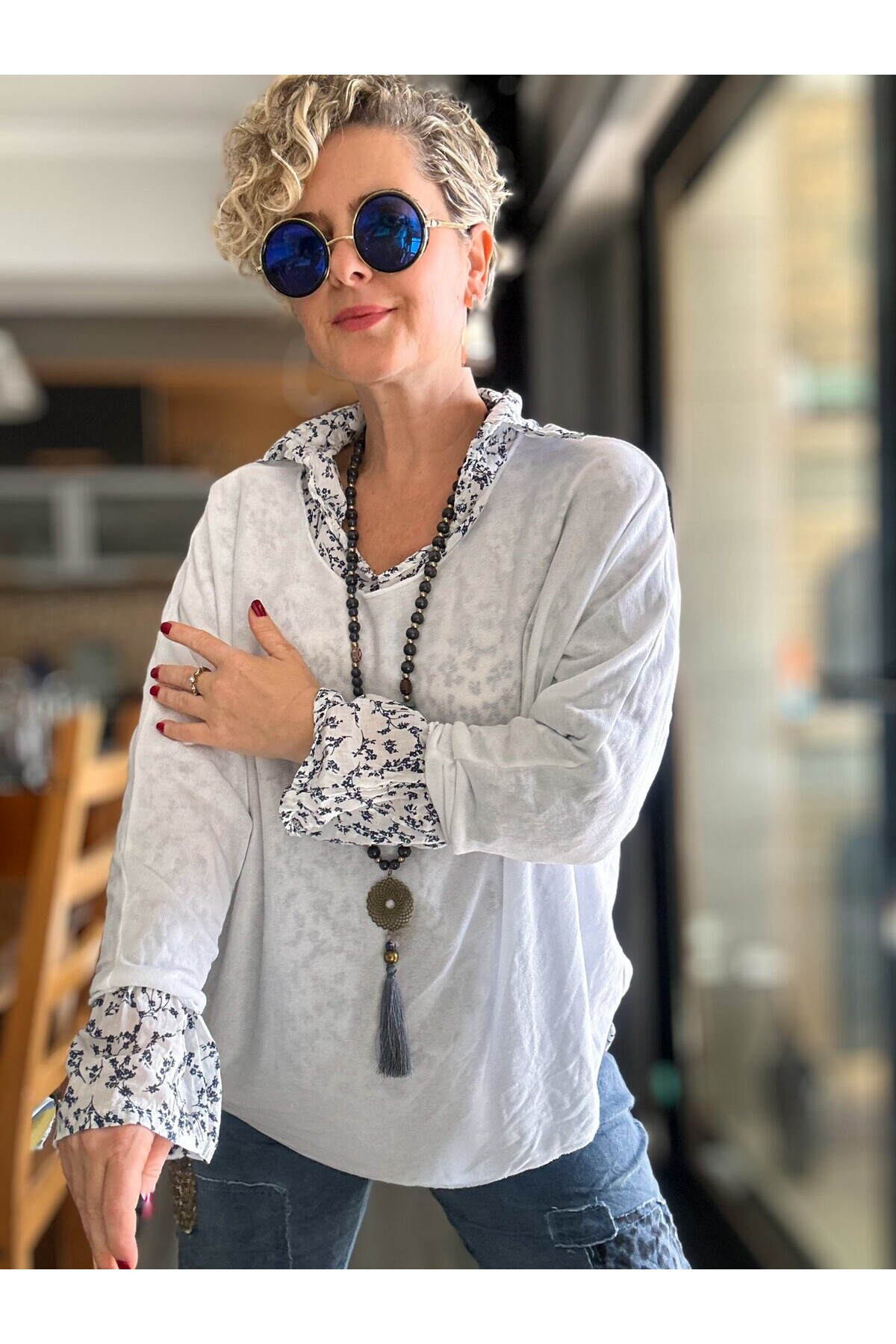 Femme İtalyan Gömlekli Bluz Triko Takım Beyaz