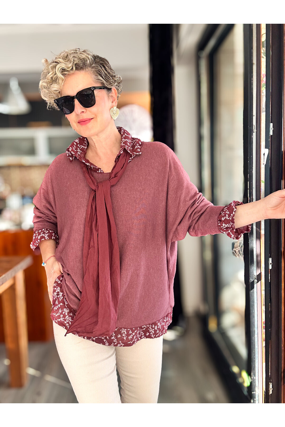 Femme İtalyan Gömlekli Bluz Triko Takım Bordo