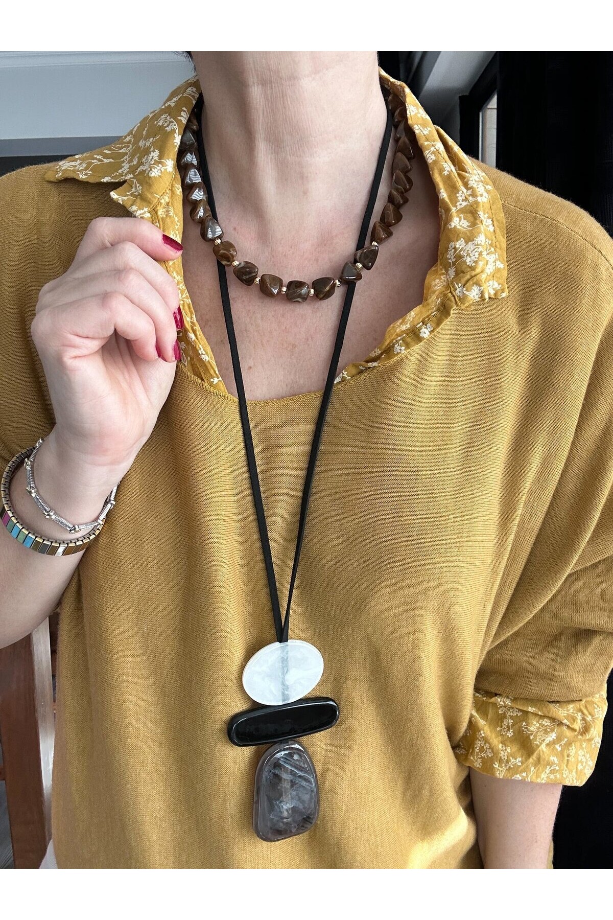 Femme İtalyan Gömlekli Bluz Triko Takım Safran