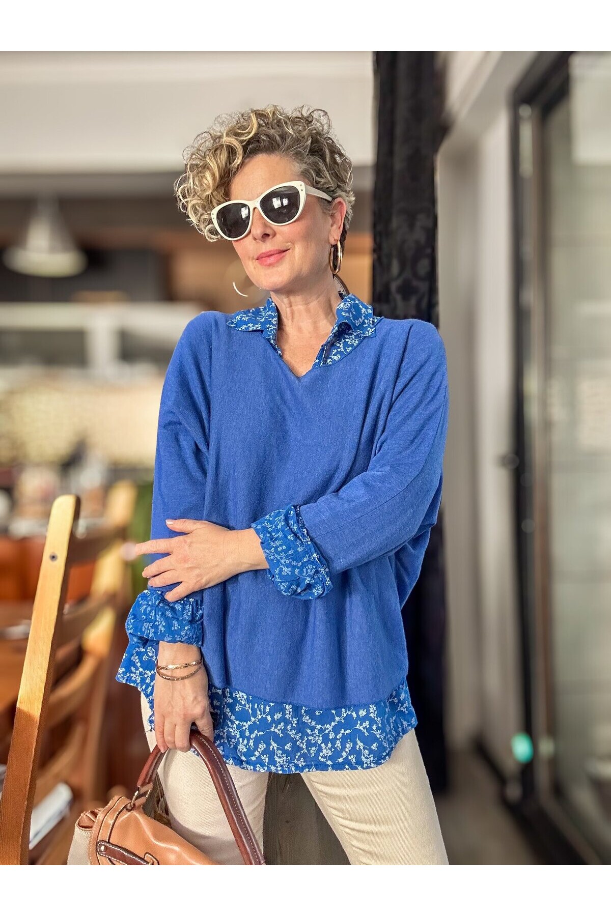 Femme İtalyan Gömlekli Bluz Triko Takım Sax