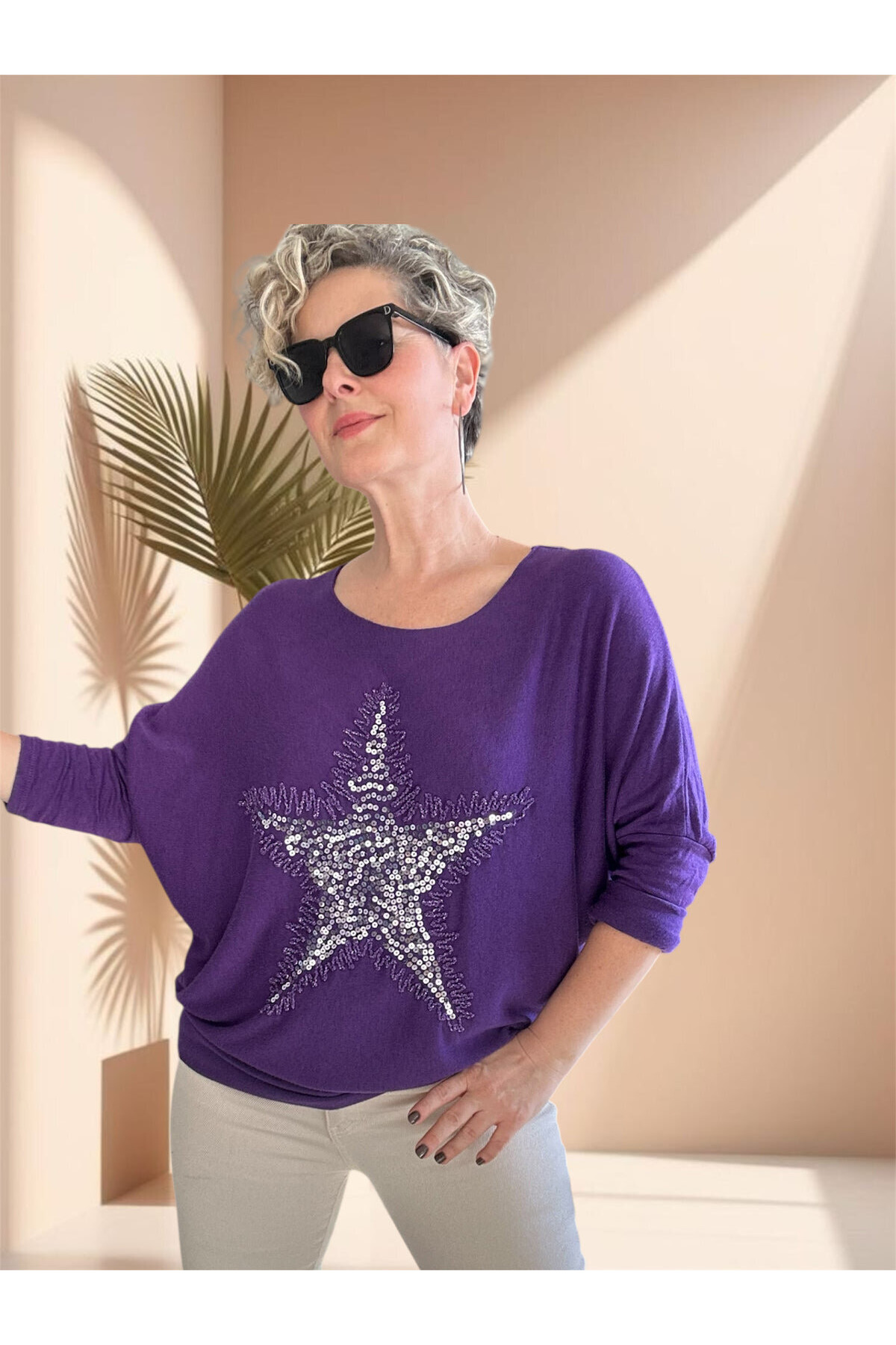 Festa İtalyan Yıldız Pul Detay Triko Purple