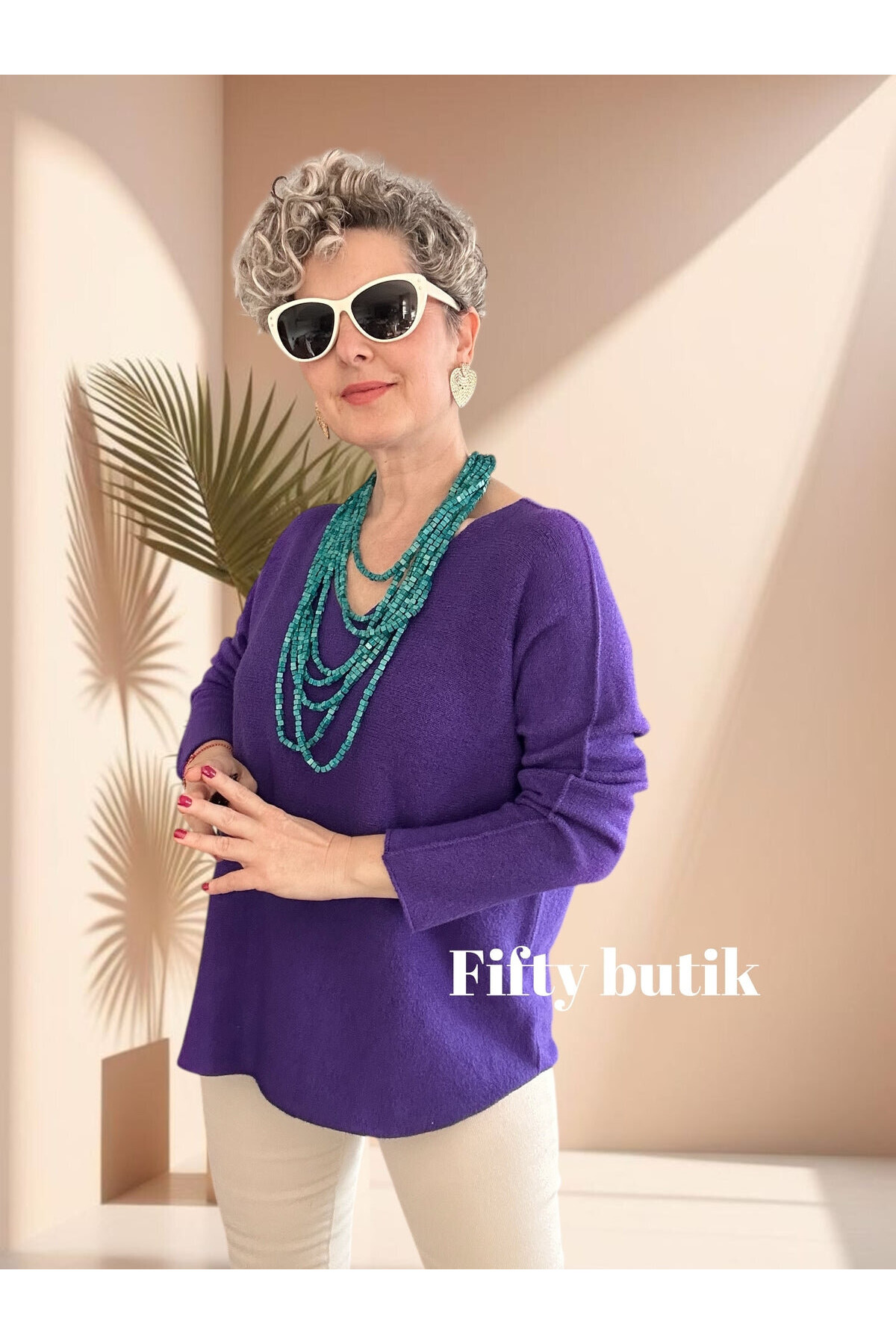 Fikka İtalyan V Yaka Oval Triko Mor