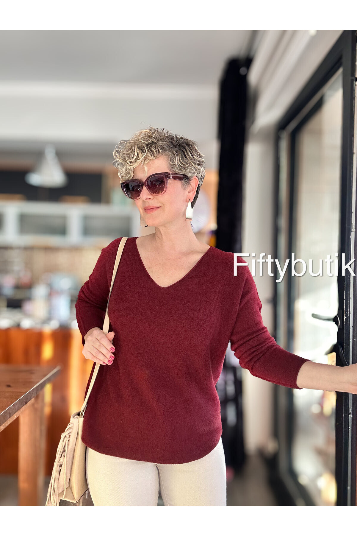 Fikka İtalyan V Yaka Oval Triko Vişne Çürügü