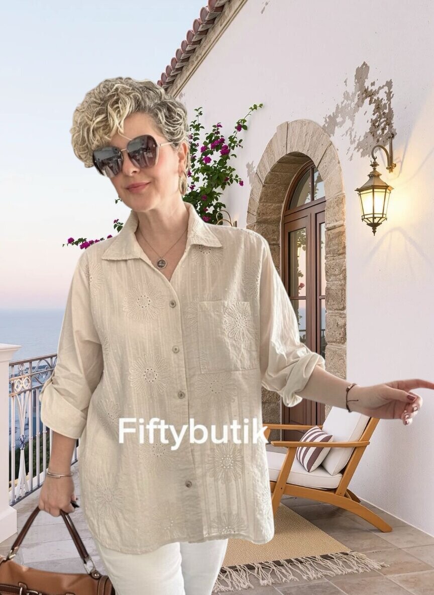Gesso İtalyan Çiçek Fisto Detay Gömlek Beige