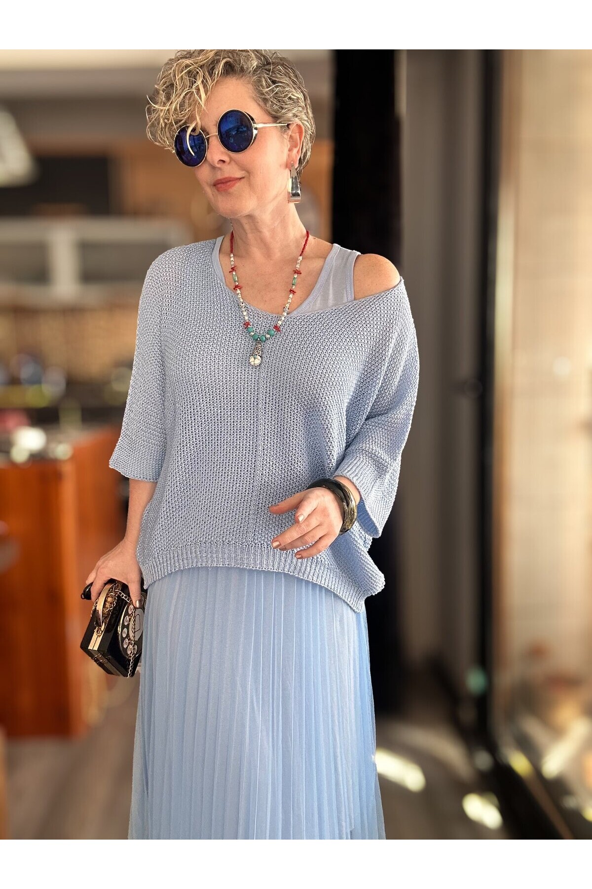 Janine İtalyan Merserize Bluz Takım Elbise Bebe Mavi