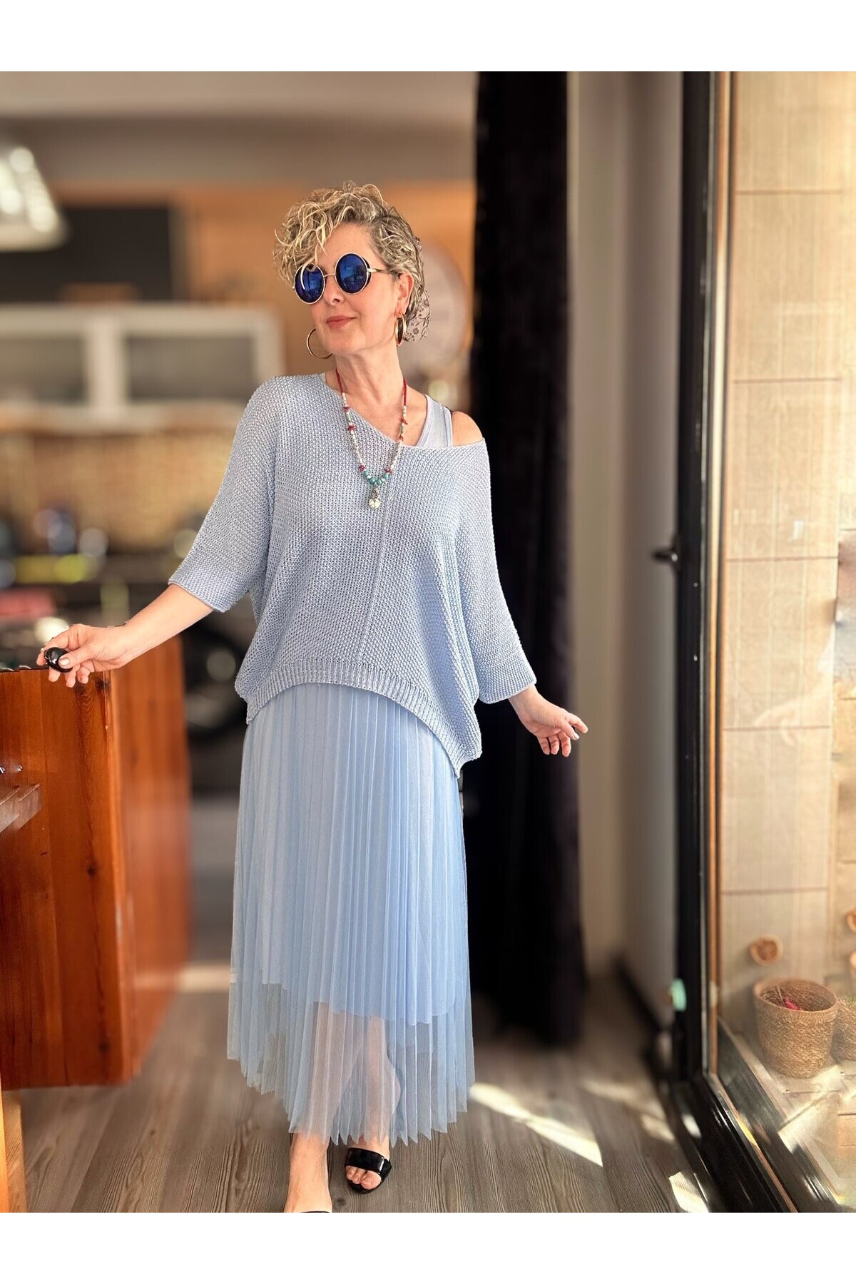 Janine İtalyan Merserize Bluz Takım Elbise Bebe Mavi