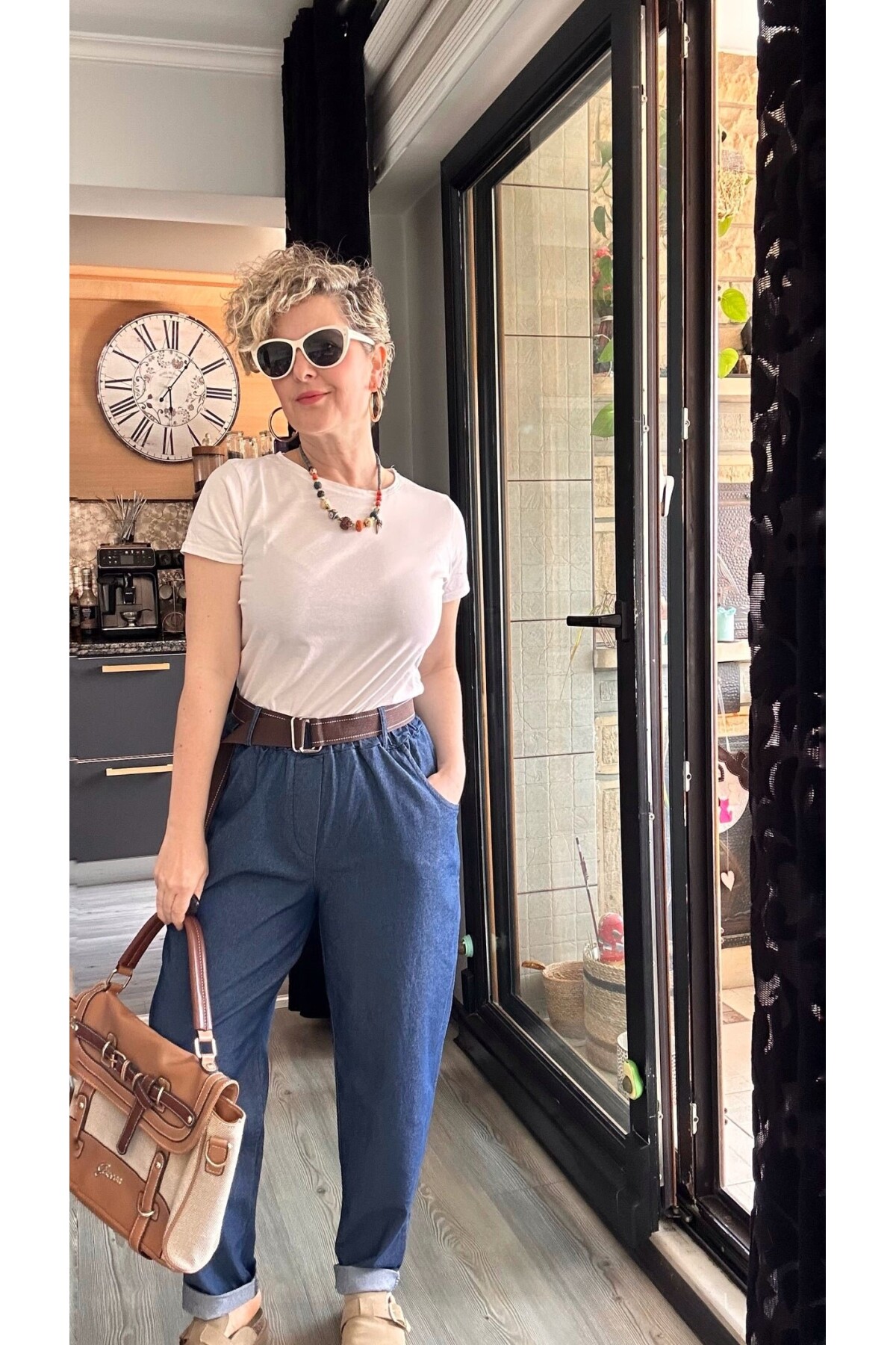 Kessi İtalyan Balon Kemerli Pantolon Tencel Lacivert