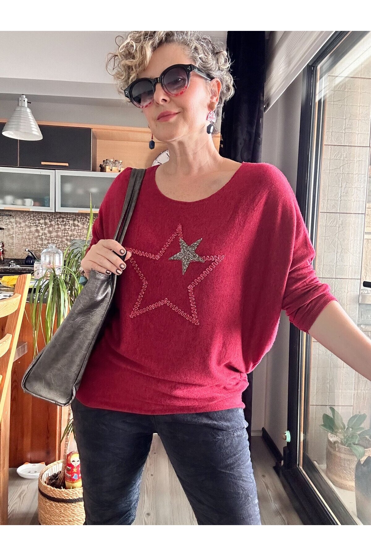 Lavita İtalyan Yıldız Taş Detay Triko İndian Red