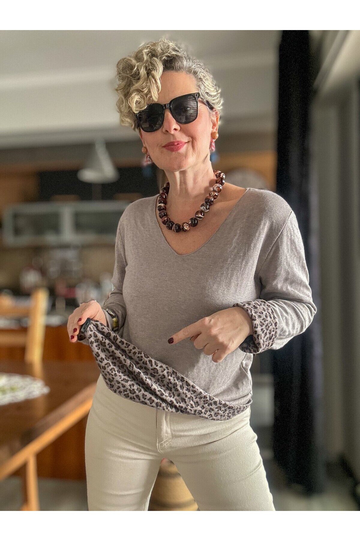 Maggi Leopar Desen V Yaka Triko Vizon