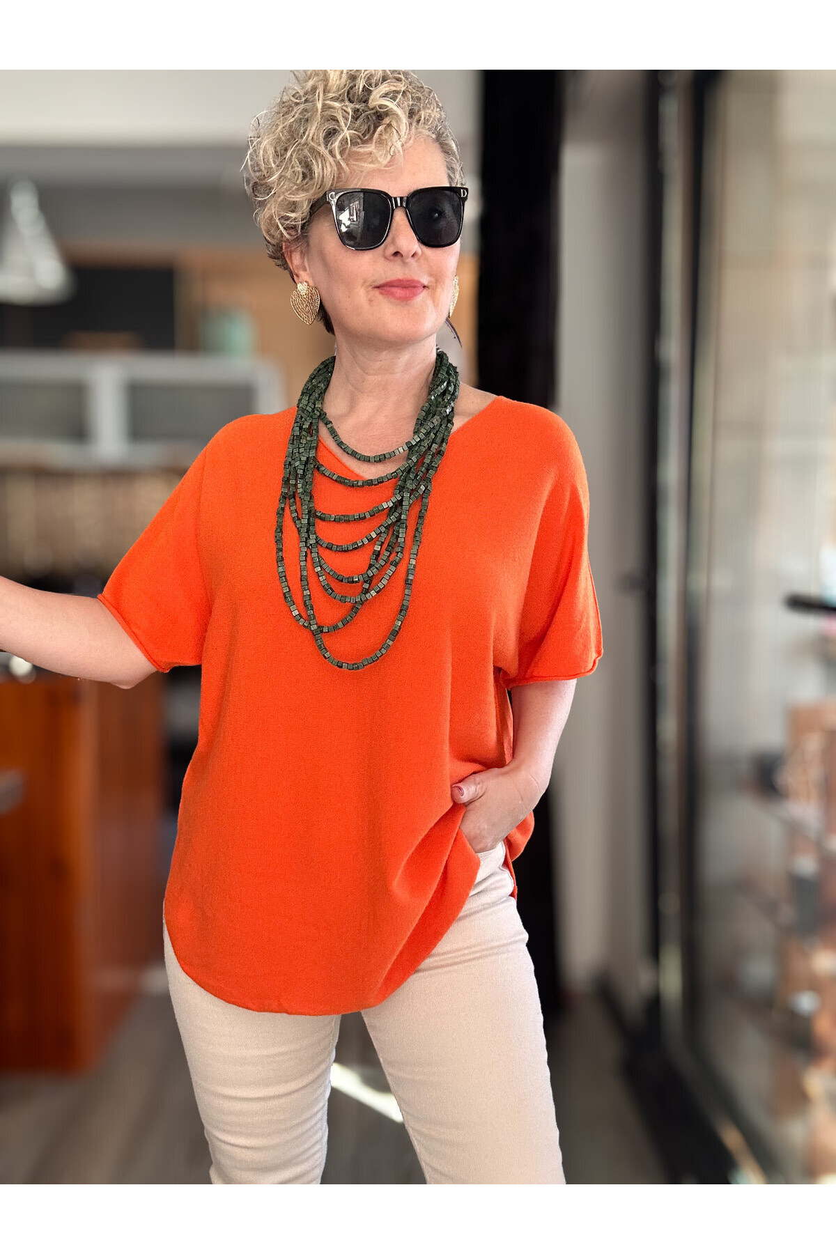 Maste İtalyan Oval Kesim Triko Bluz Oranj