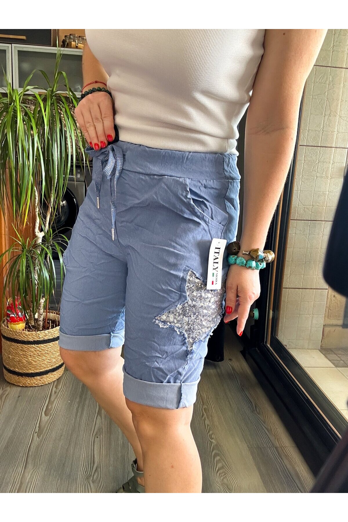 Matta İtalyan Yıldızlı Şort Jeans Mavi