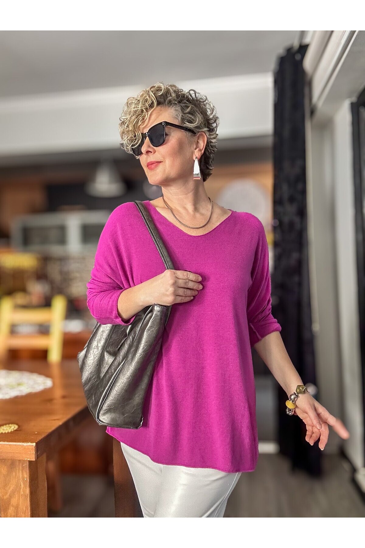 Nonna İthal V Yaka Tasarım Triko Purple