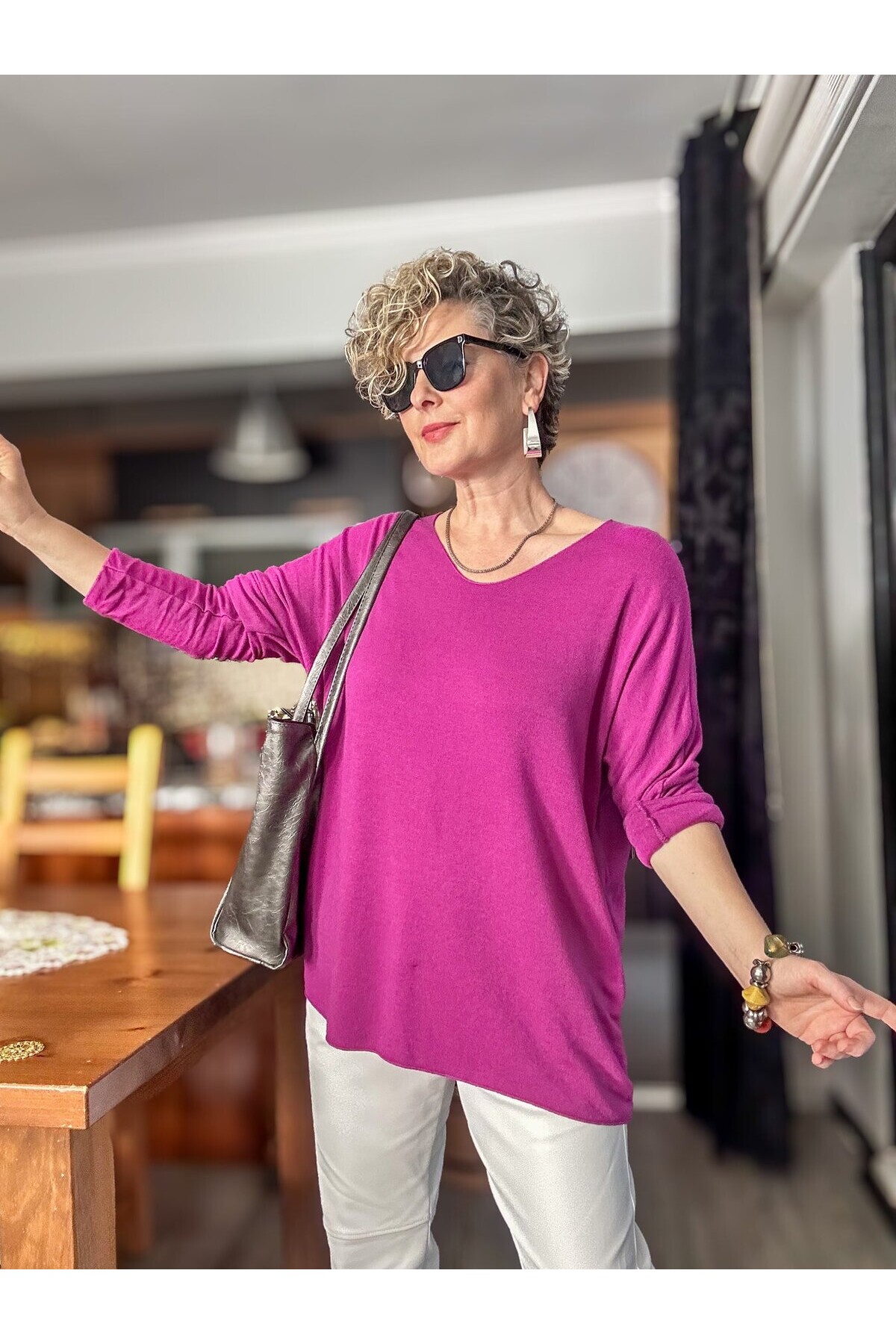 Nonna İthal V Yaka Tasarım Triko Purple