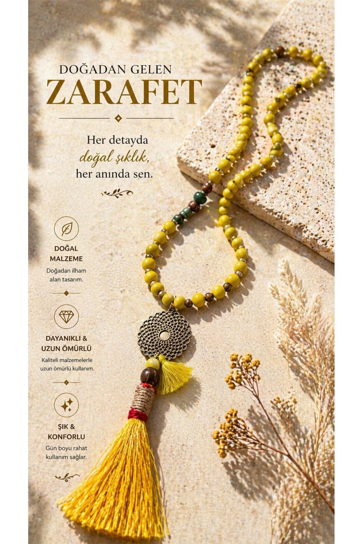 Otantik Sarı Tahta Tasarım Kolye