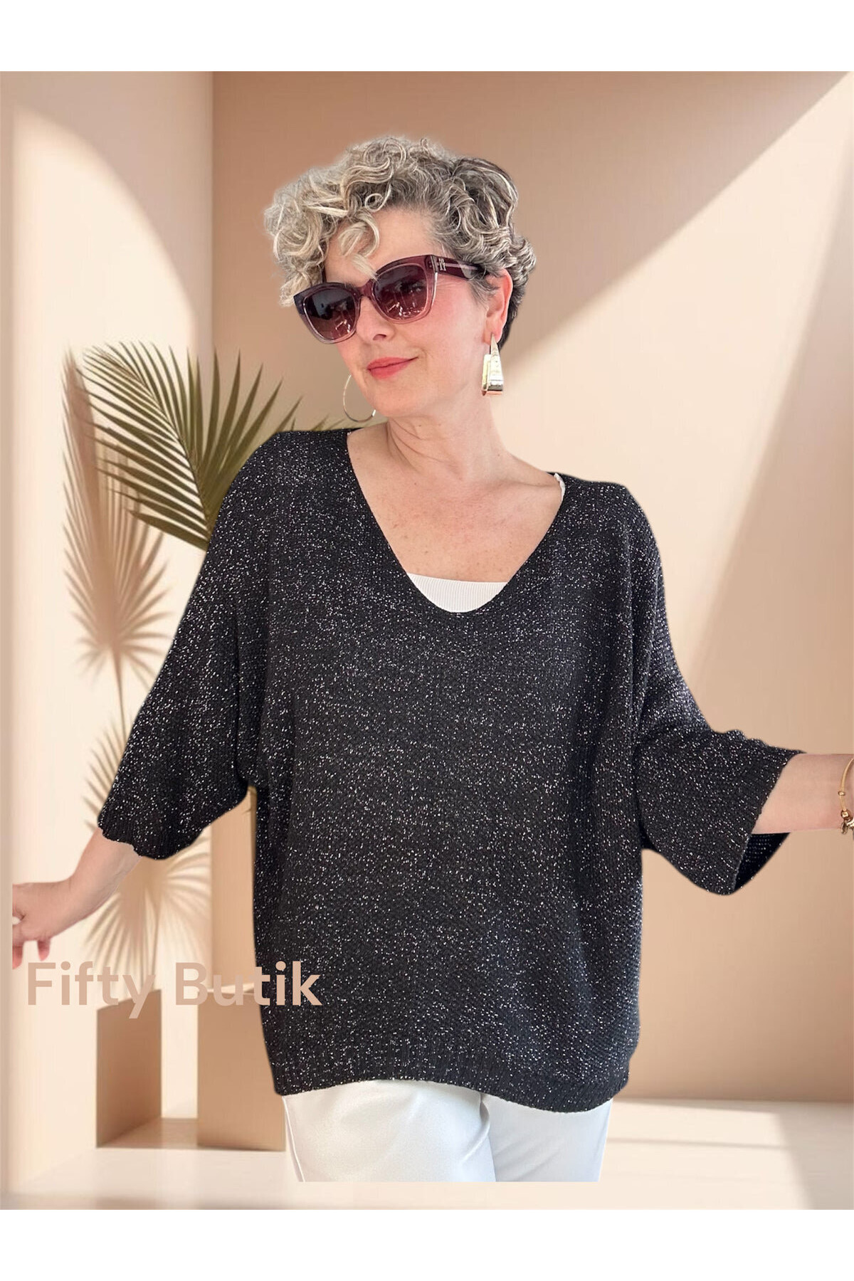 Otto İtalyan Sim Detay Triko Bluz Siyah