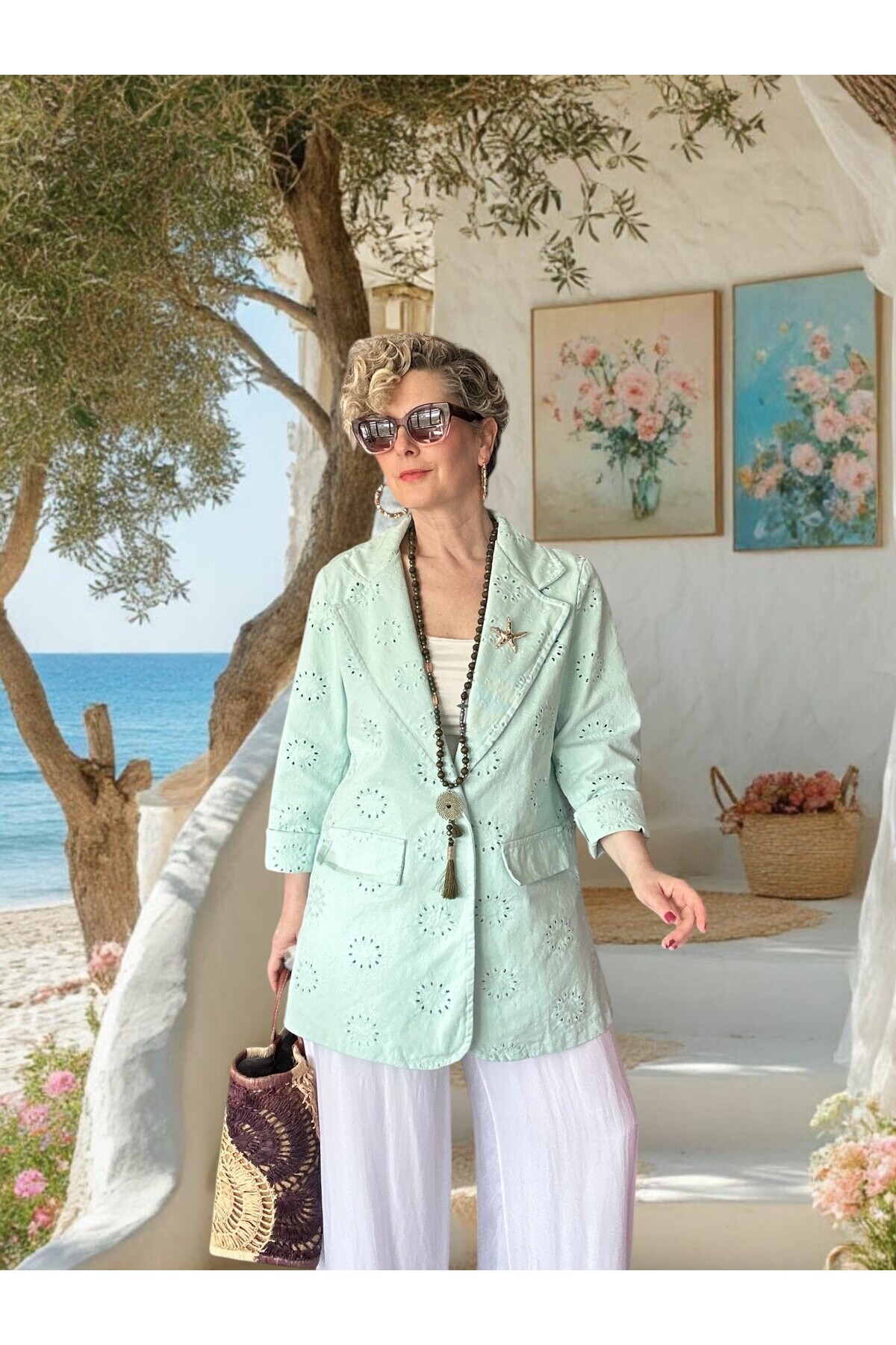 Primma | Fisto Nakışlı & Yıldız Broşlu Pamuk Blazer Mint