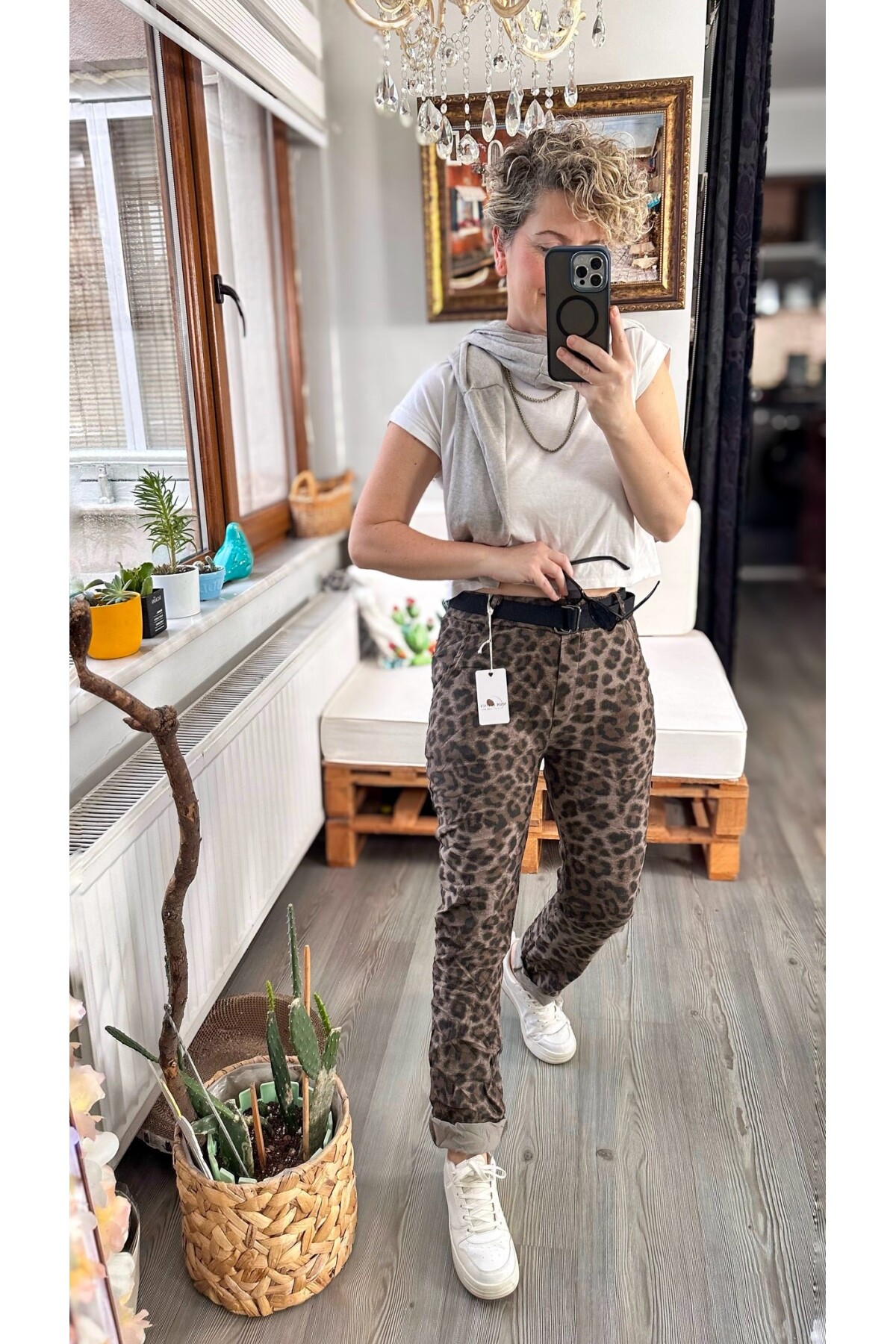 Scala İtalyan Leopar Desen Kemer Detaylı Sihirli Pantolon