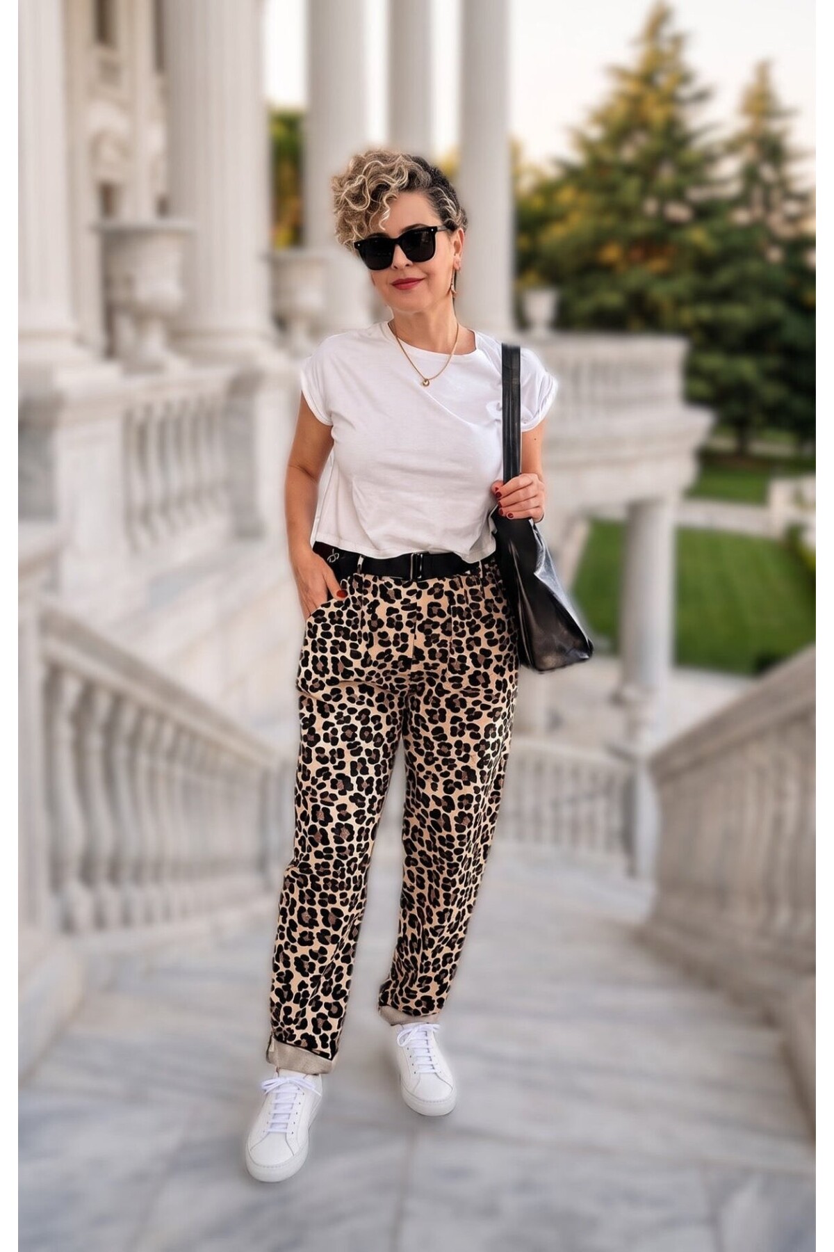 Senly İtalyan Leopar Kemerli Pantolon Bej