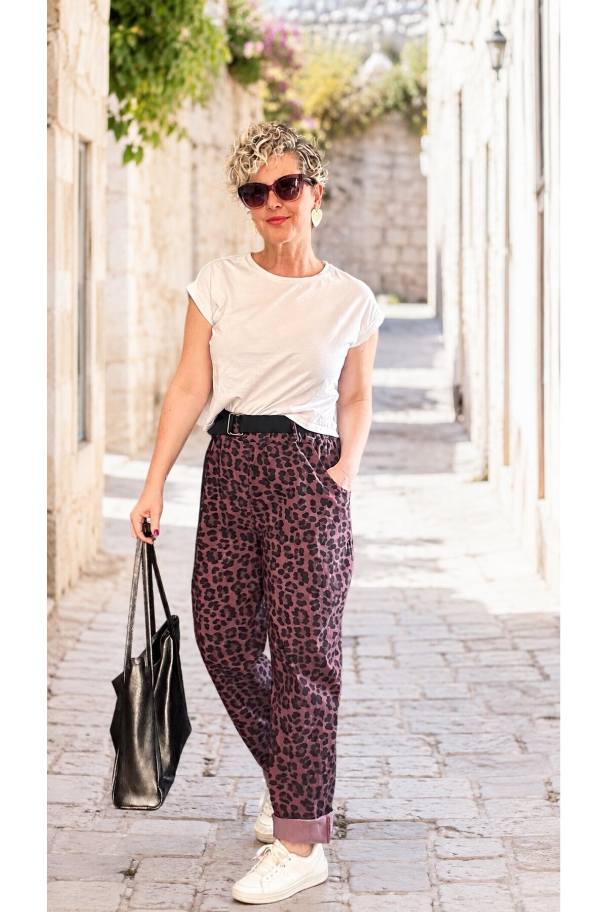 Senly İtalyan Leopar Kemerli Pantolon Bordo