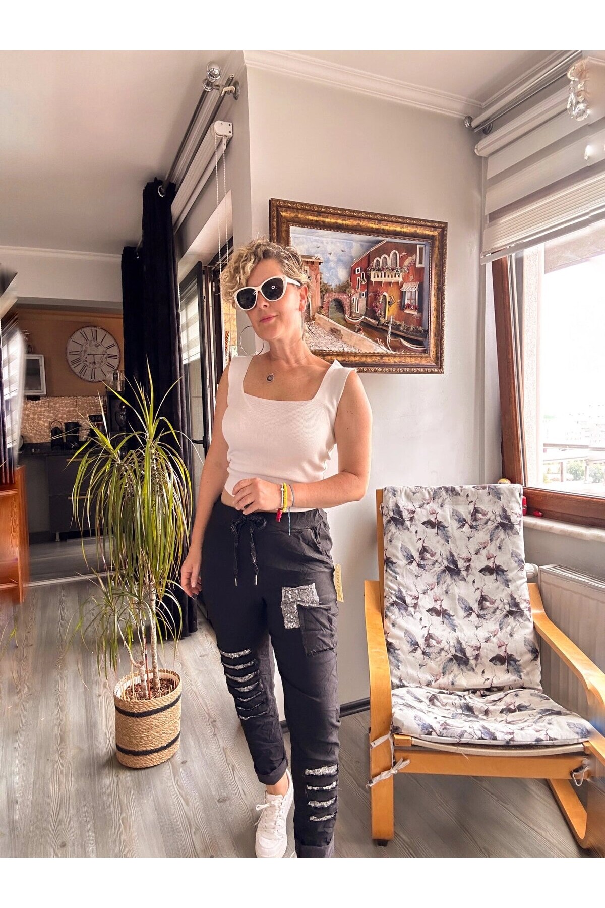 Tucci İtalyan Sihirli Payet Detay Pantalon Siyah